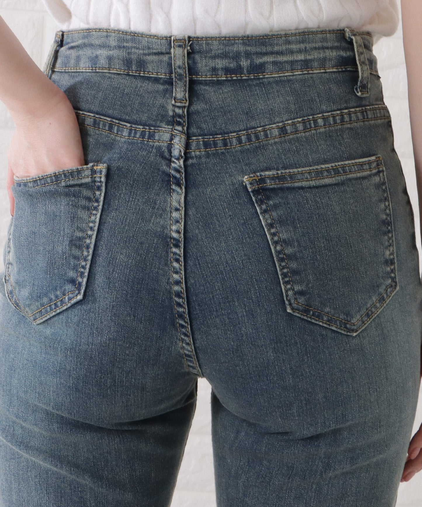 ロールアップハイウエストストレートデニムパンツ