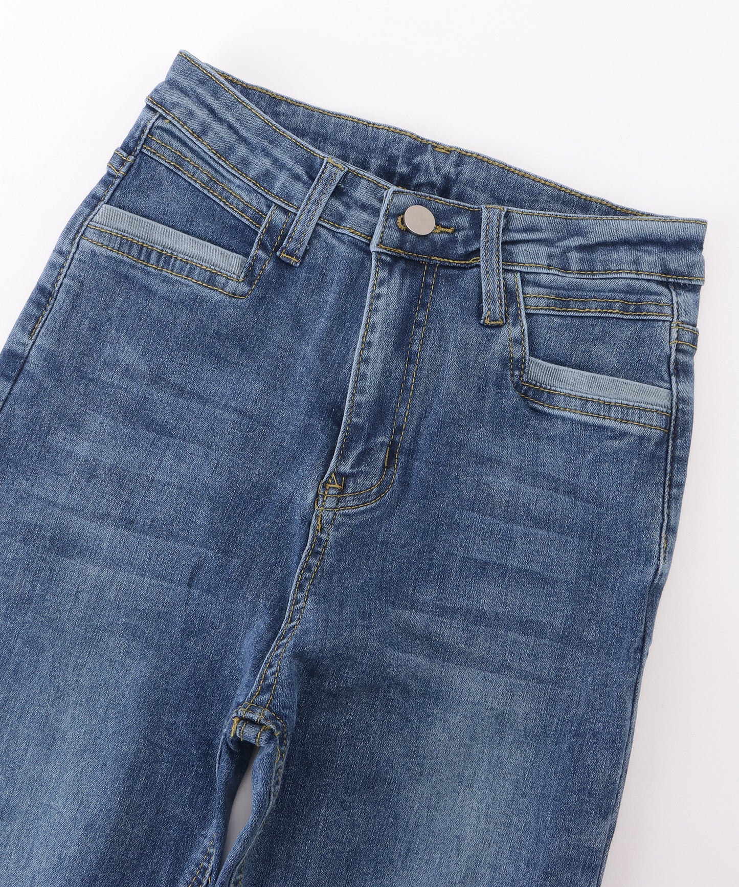ロールアップハイウエストストレートデニムパンツ