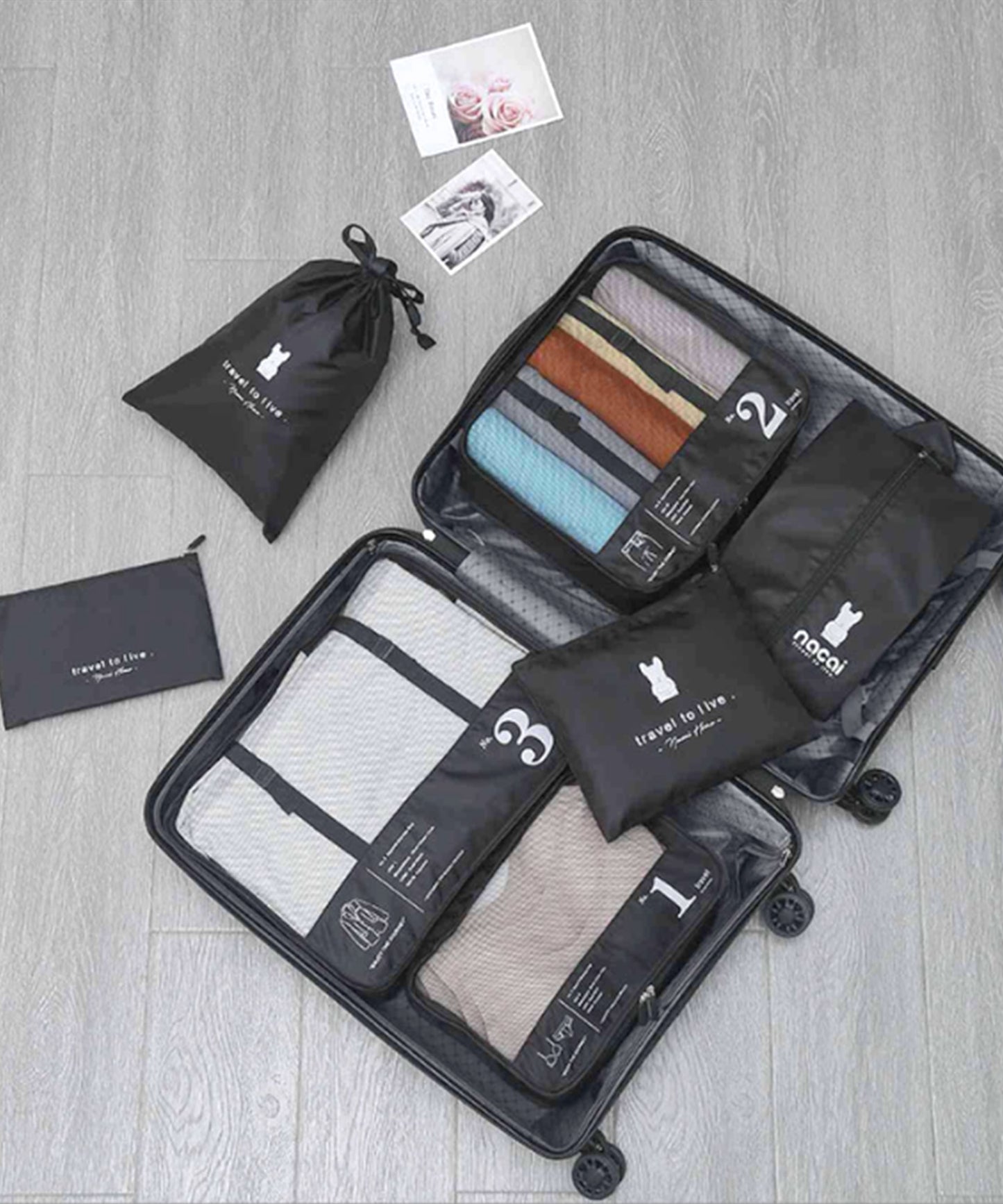 【7点セット】トラベル用スクエア型衣類収納ケース