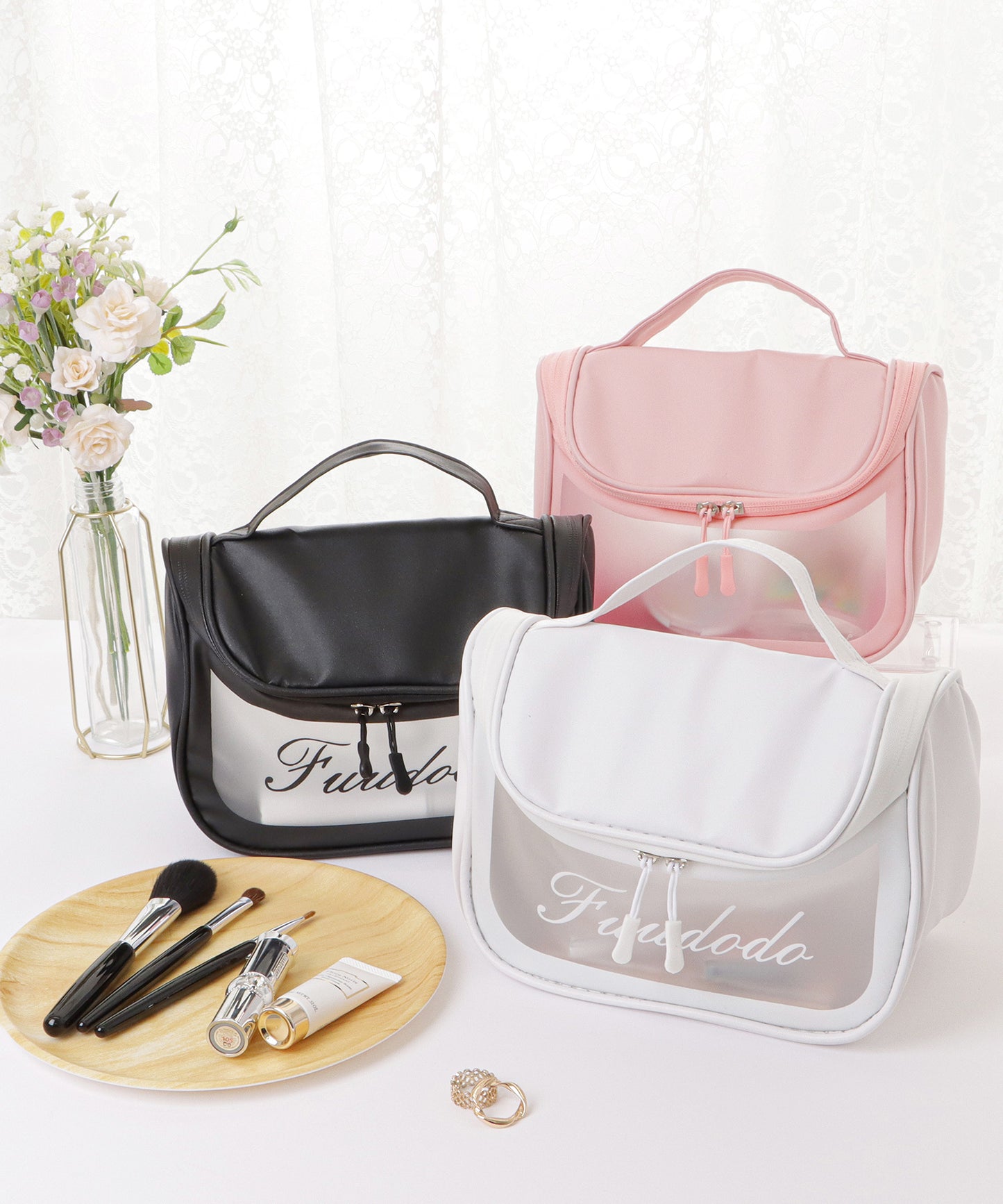 フック付き防水トラベルメイクバッグ