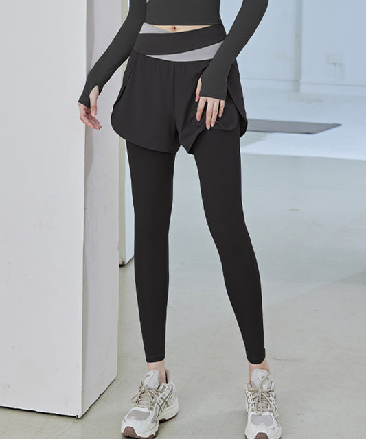 フェイクレイヤード ハイウエスト 配色 ヨガ レギンス 水着 水陸両用