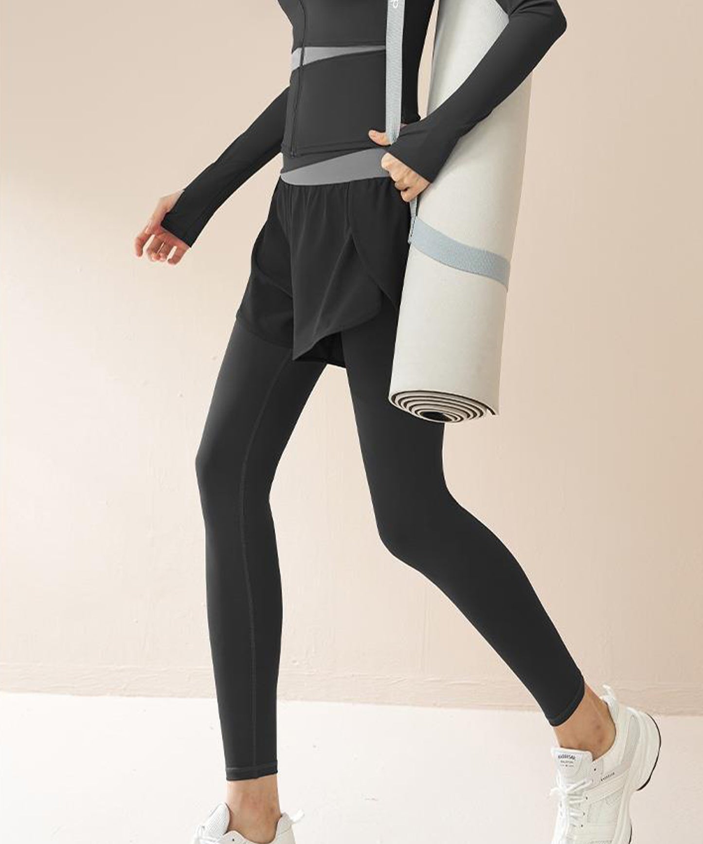 フェイクレイヤード ハイウエスト 配色 ヨガ レギンス 水着 水陸両用