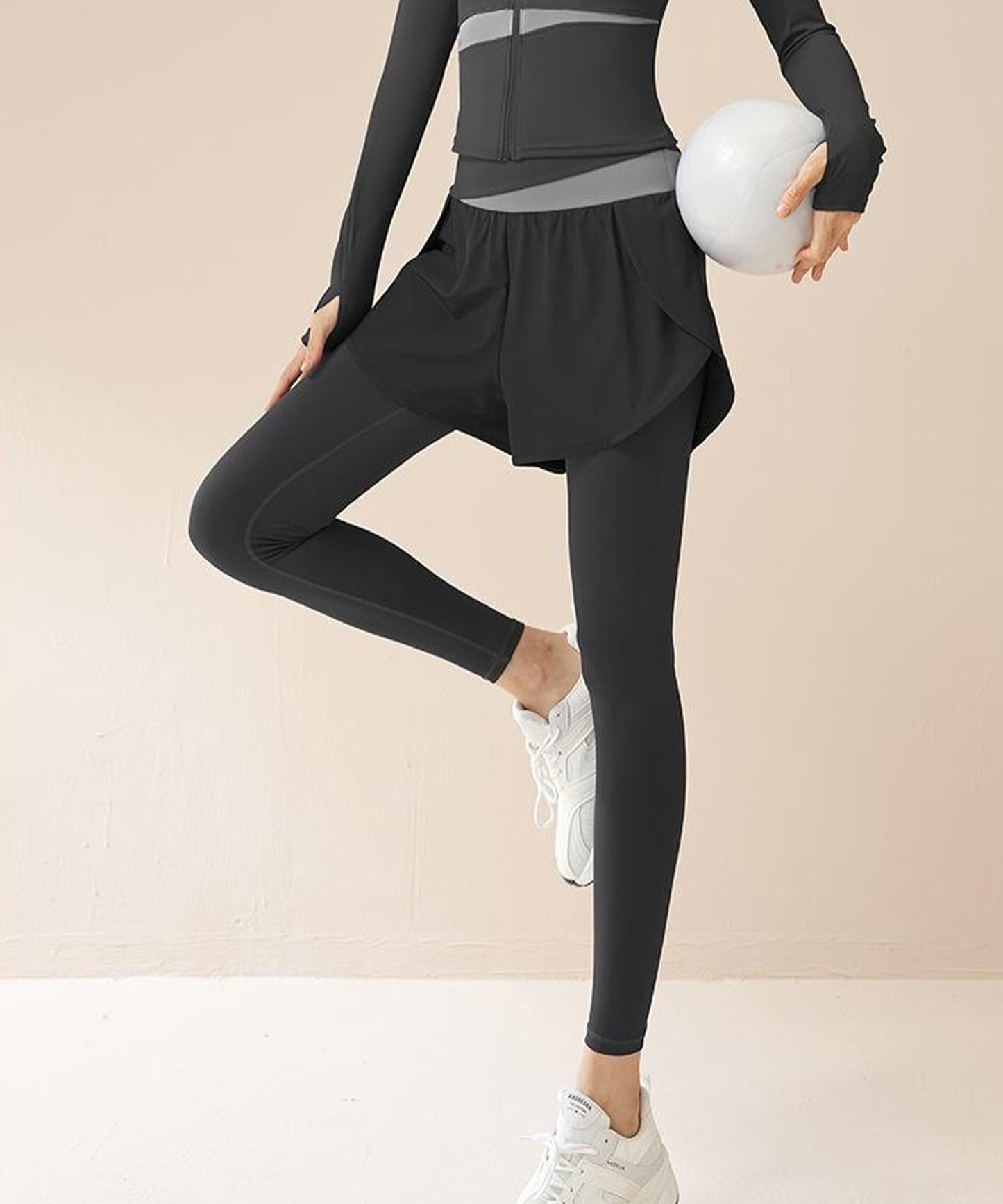 フェイクレイヤード ハイウエスト 配色 ヨガ レギンス 水着 水陸両用