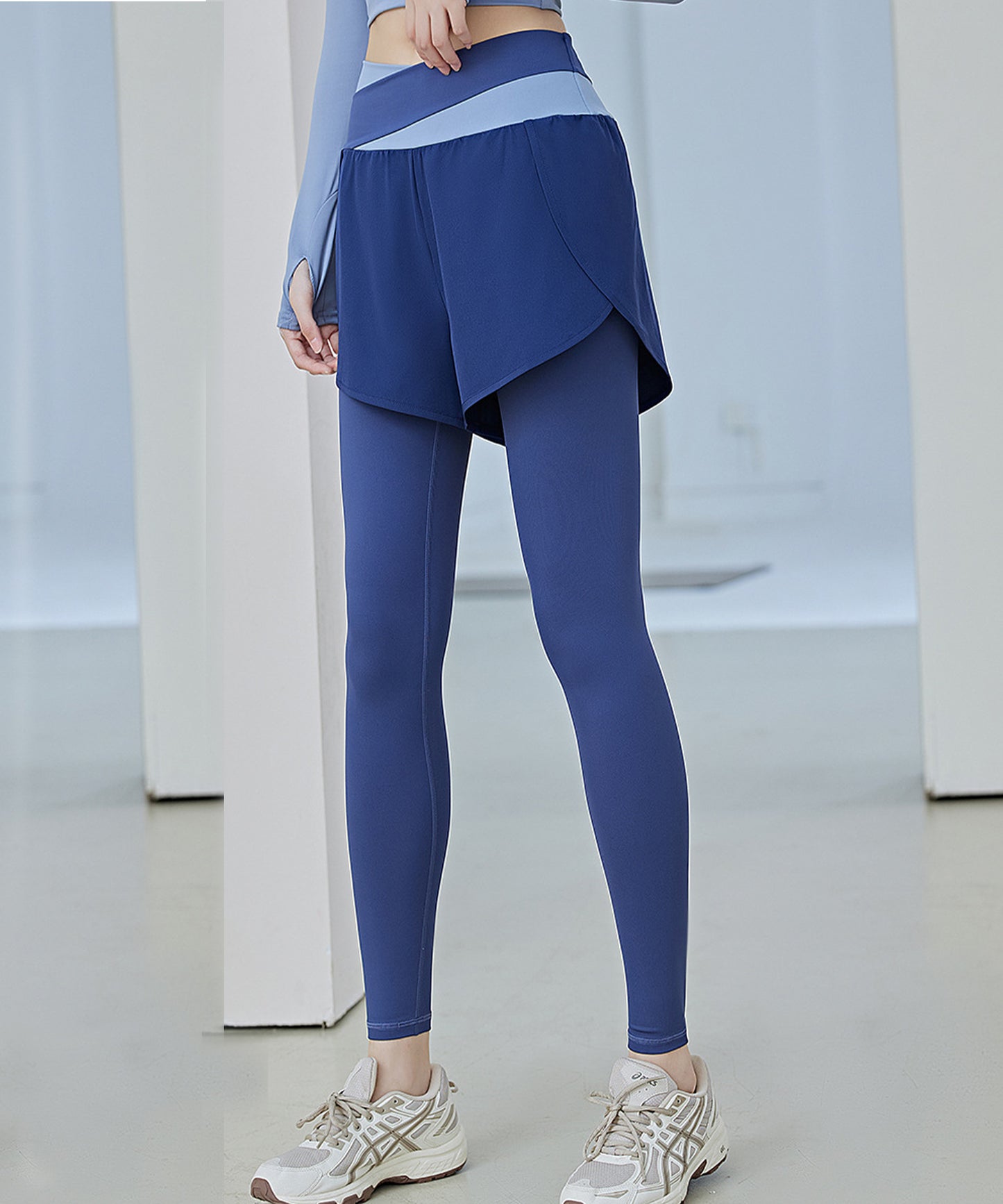 フェイクレイヤード ハイウエスト 配色 ヨガ レギンス 水着 水陸両用