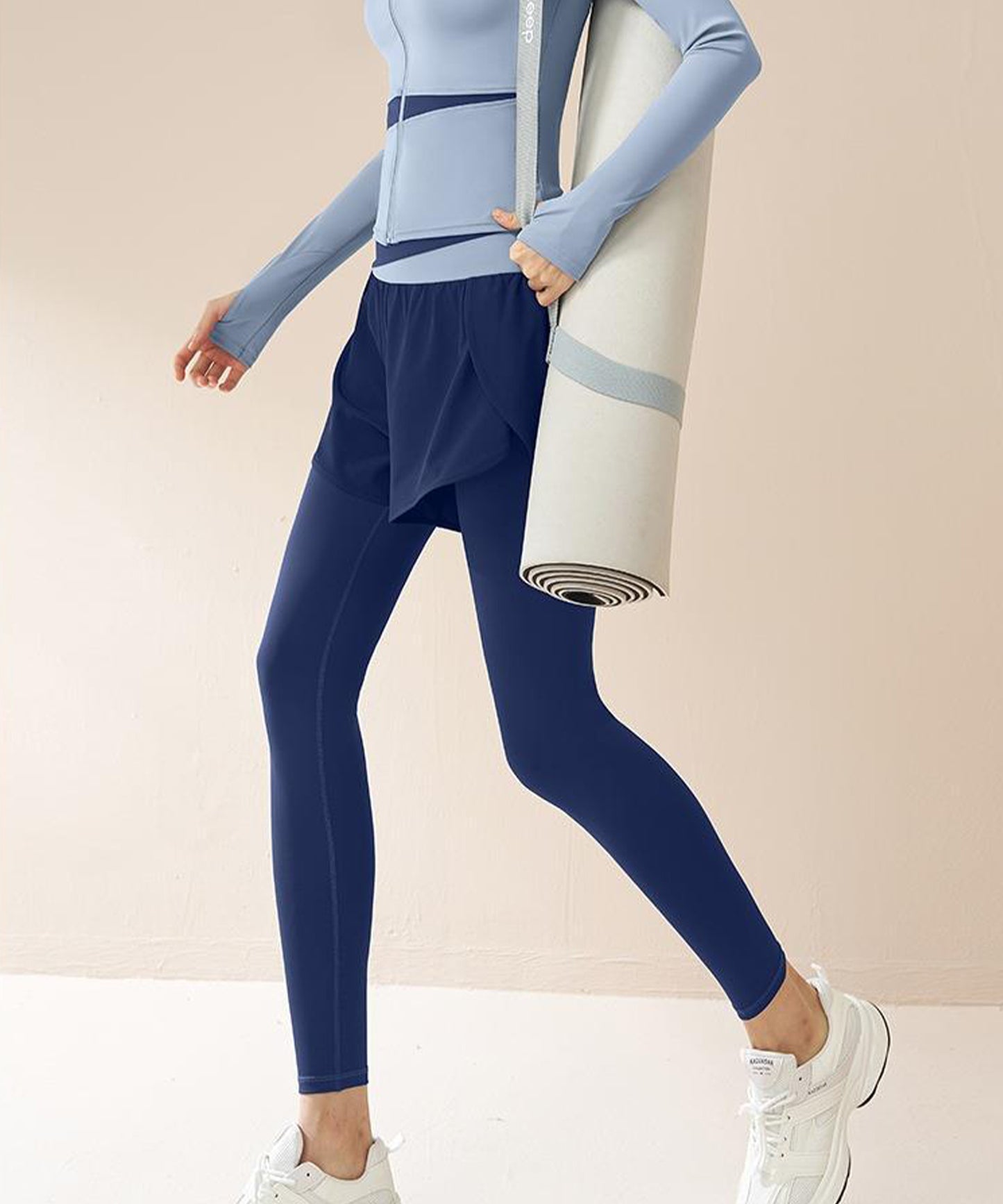 フェイクレイヤード ハイウエスト 配色 ヨガ レギンス 水着 水陸両用