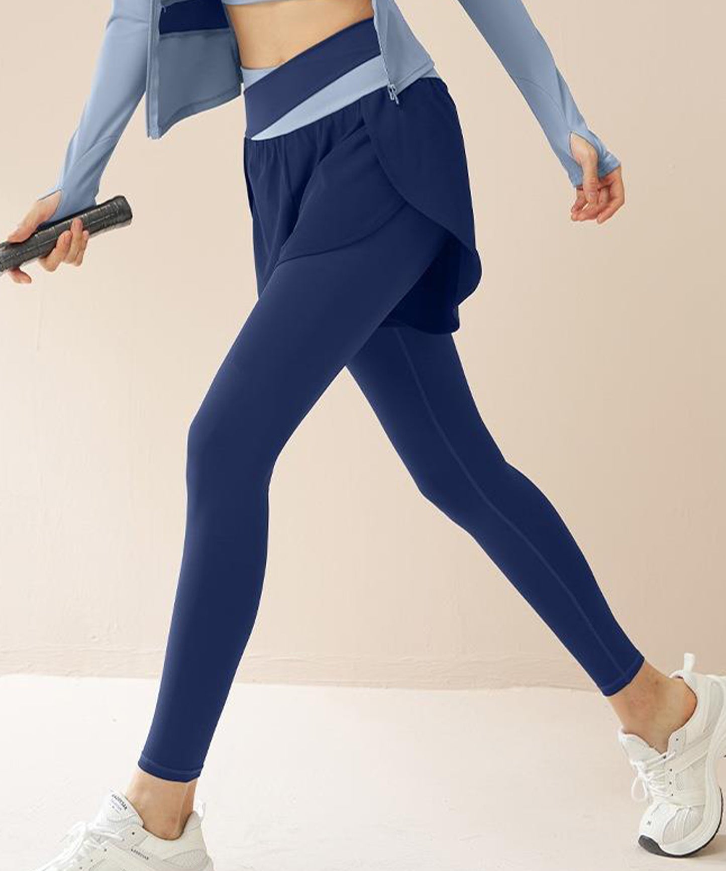 フェイクレイヤード ハイウエスト 配色 ヨガ レギンス 水着 水陸両用