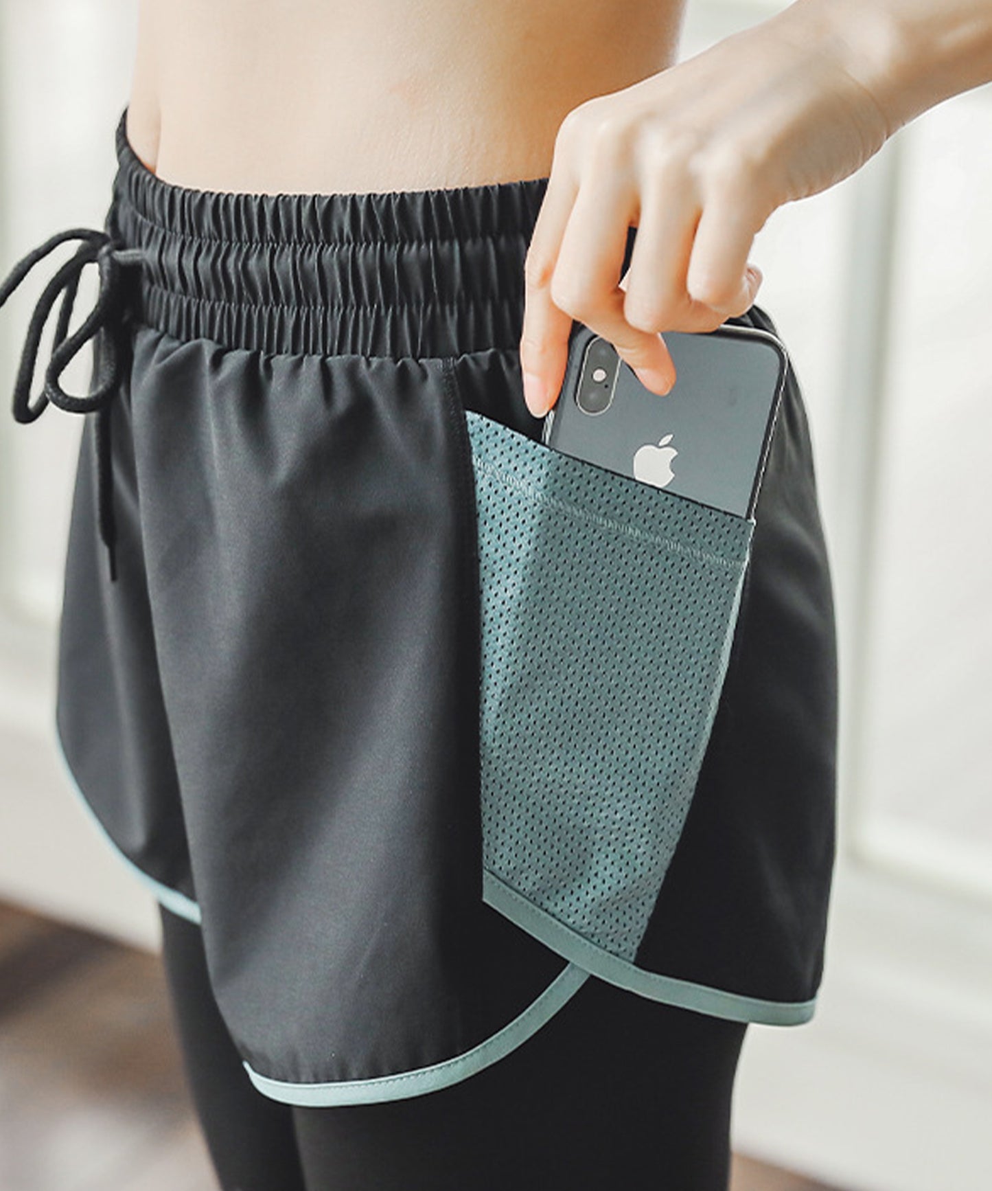 配色メッシュ ポケット付き パンツ ドッキング レギンス 水着 水陸両用