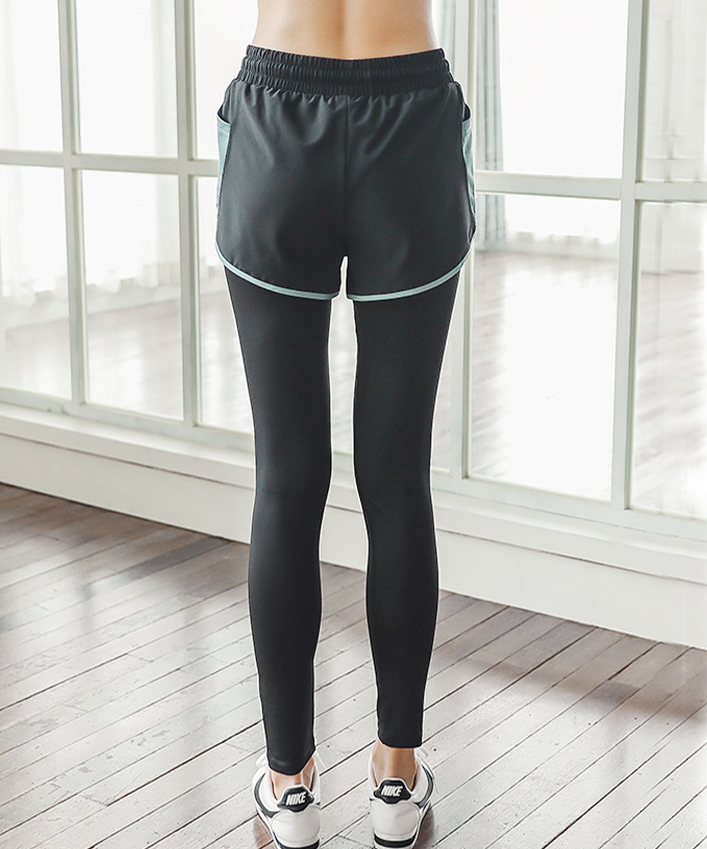 配色メッシュ ポケット付き パンツ ドッキング レギンス 水着 水陸両用