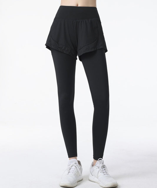 フェイク レイヤード パンツ付き フィットネス ヨガ レギンス 水着 水陸両用