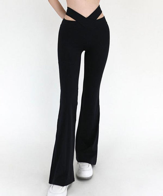 ソリッドカラー V バンド付き フィットネス フレア レギンス 水着 水陸両用