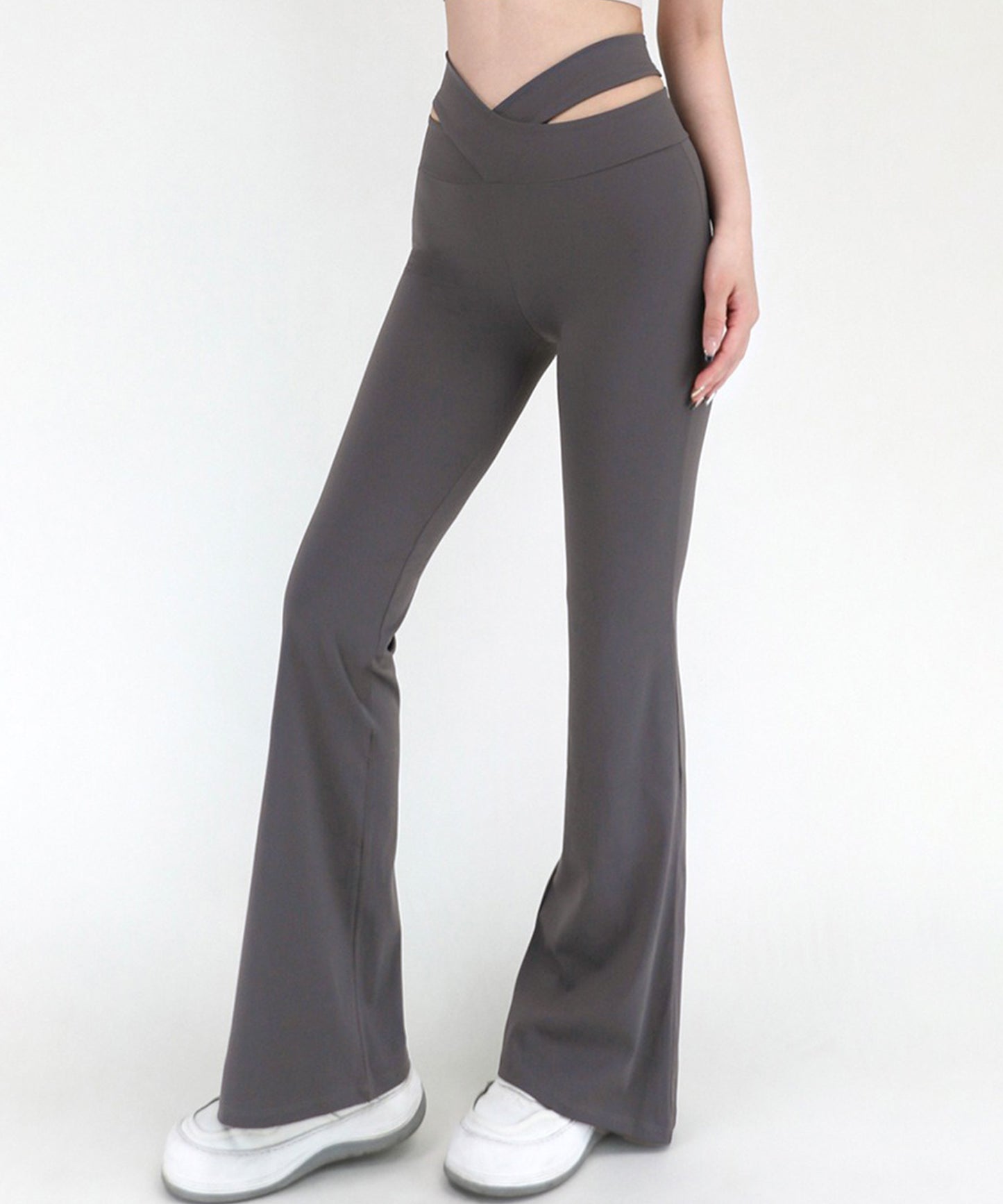 ソリッドカラー V バンド付き フィットネス フレア レギンス 水着 水陸両用