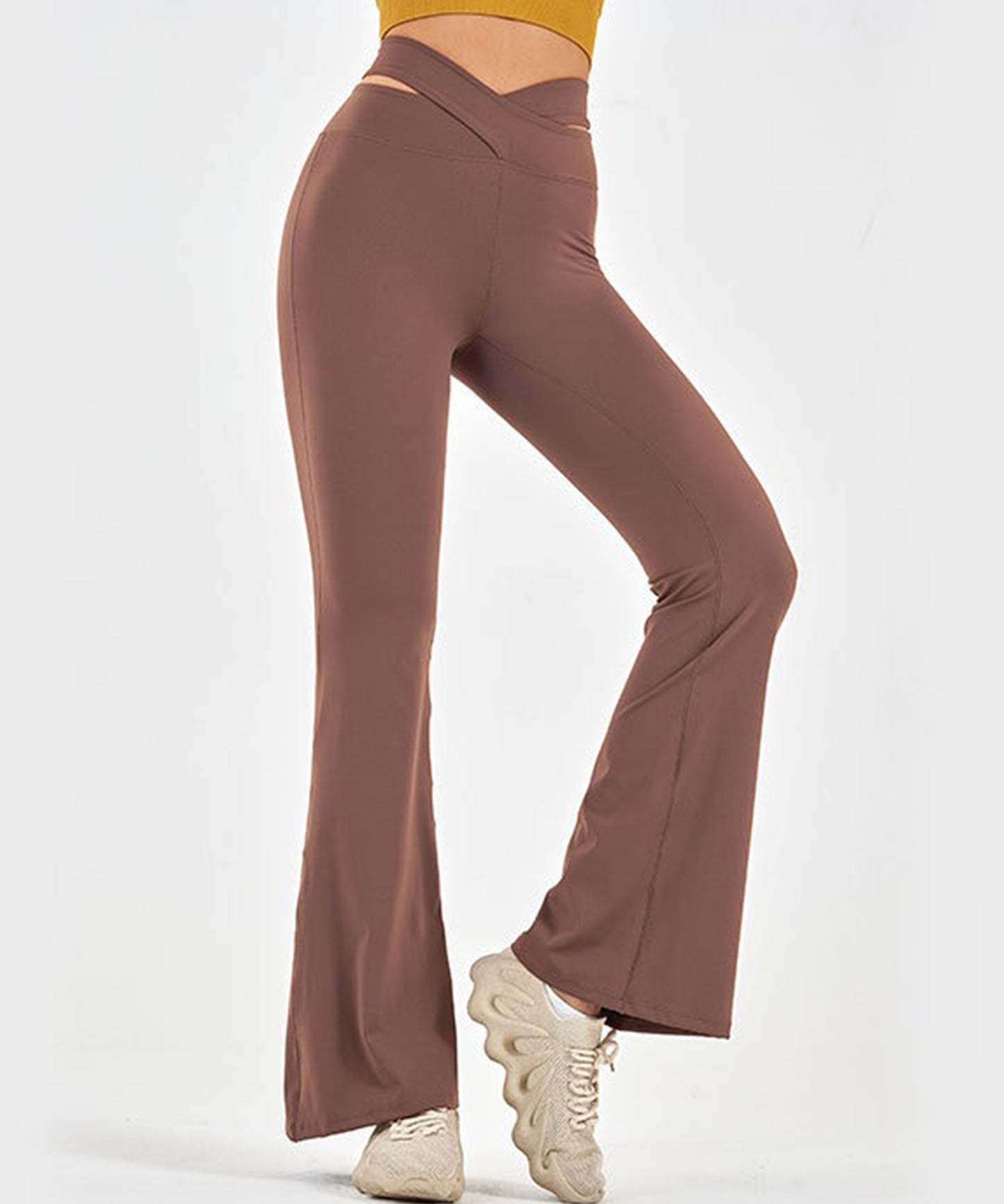 ソリッドカラー V バンド付き フィットネス フレア レギンス 水着 水陸両用