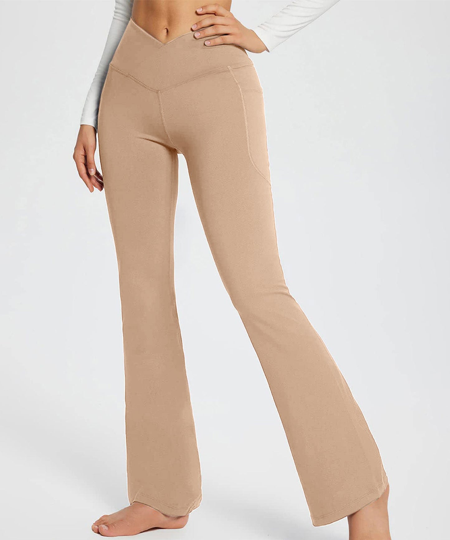 ソリッドカラー ストレッチ フレア ヨガ レギンス 水着 水陸両用