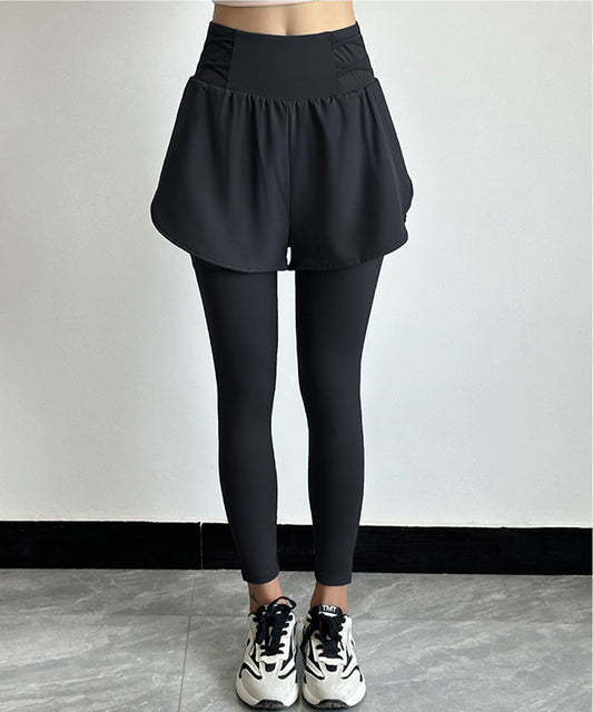 クロスライン フェイクレイヤード ハイウエスト ヨガ レギンス 水着 水陸両用