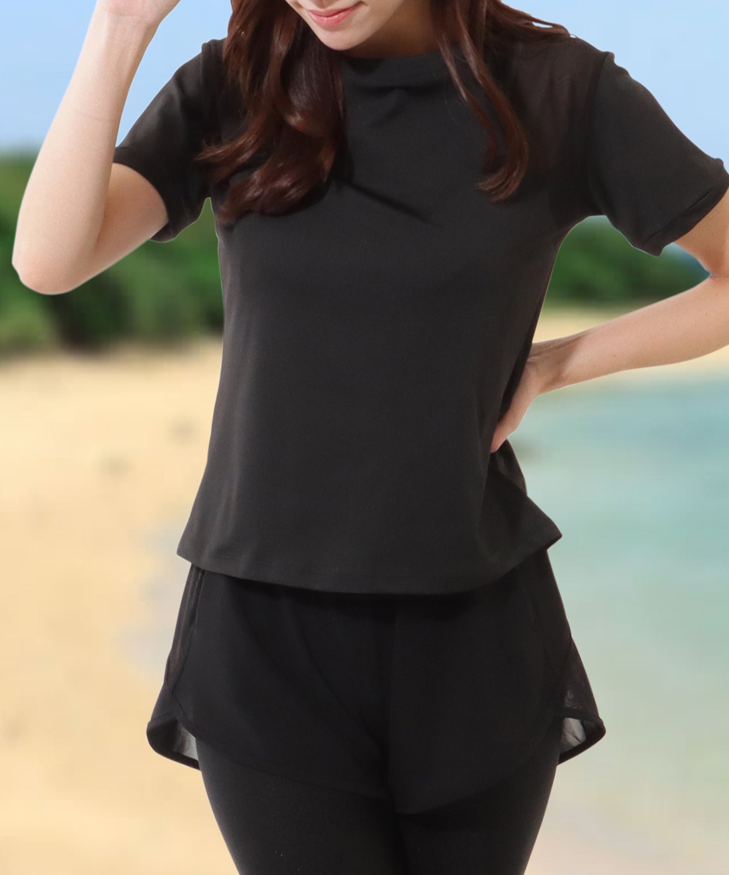 【3点セット】バックスリット 半袖 フィットネス ラッシュガード