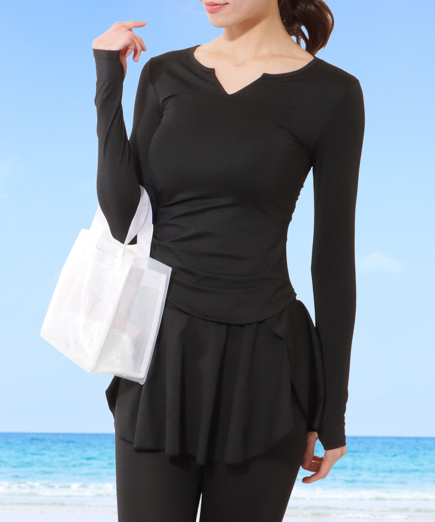 【2点セット】 キーネック ソリッドカラー フェイクレイヤード ラッシュガード