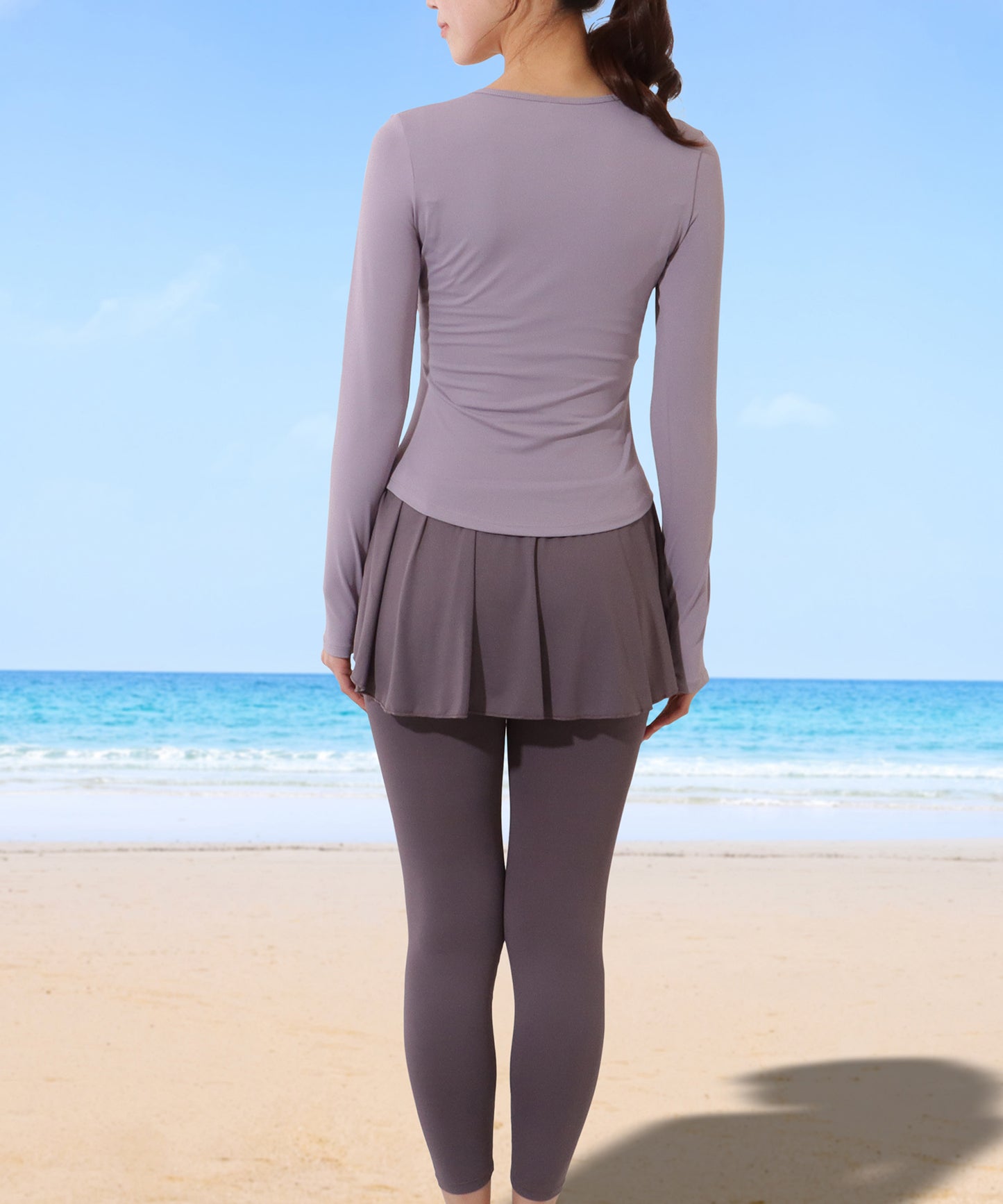 【2点セット】 キーネック ソリッドカラー フェイクレイヤード ラッシュガード