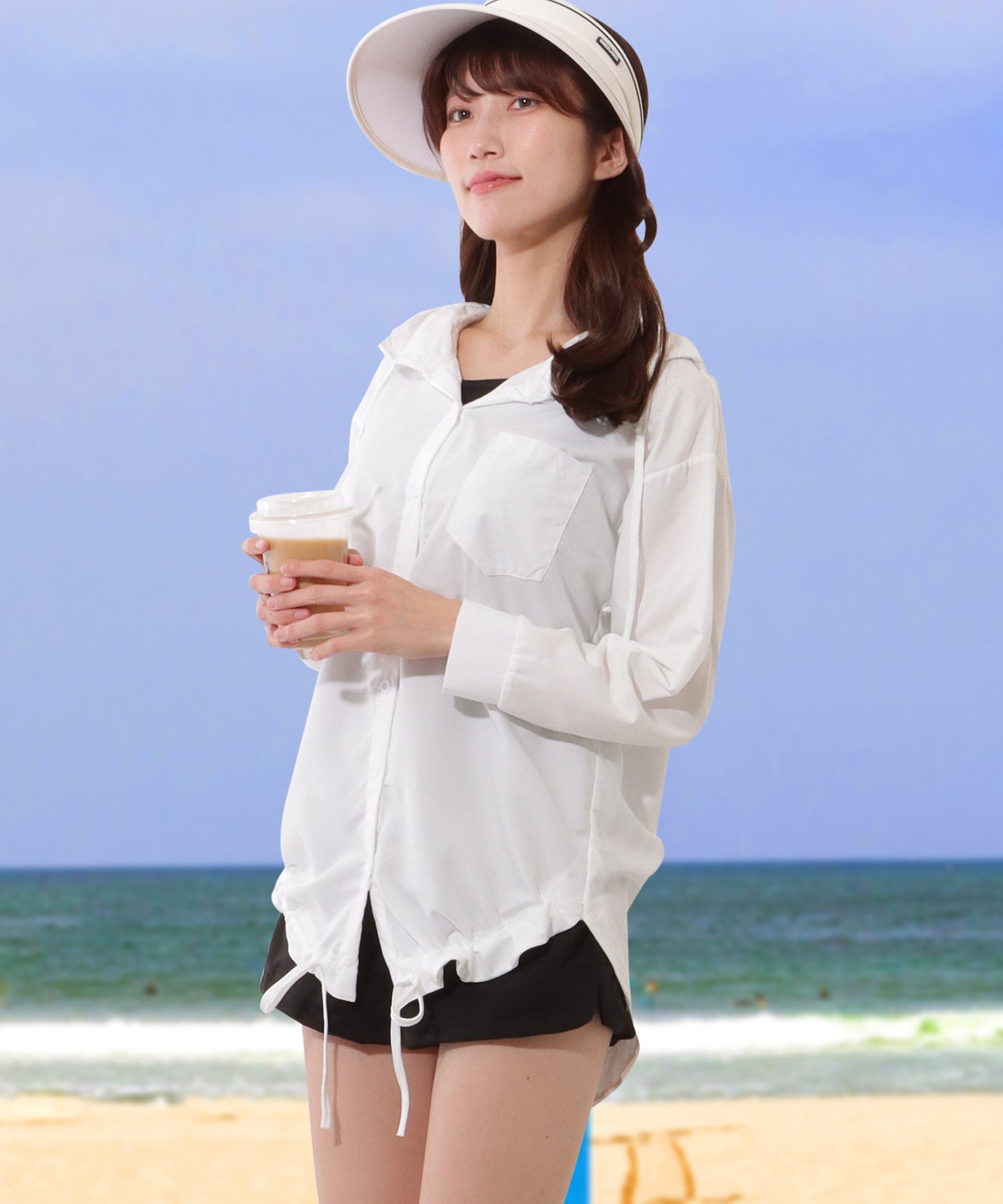 【3点セット】フード付き 前開き ラウンドヘム ラッシュガード