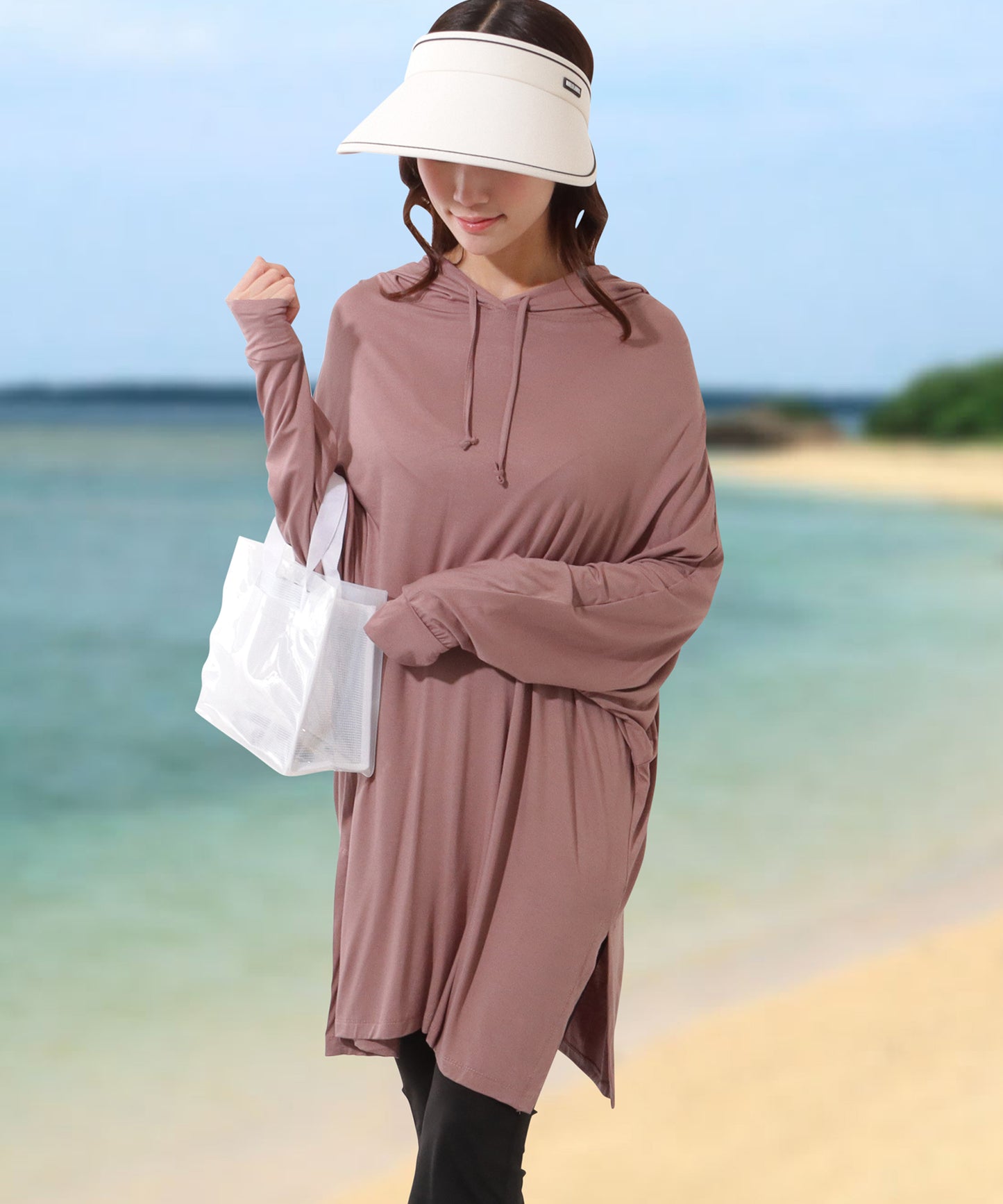 【2点セット】ソリッドカラー フーデット 長袖 ロング ラッシュガード