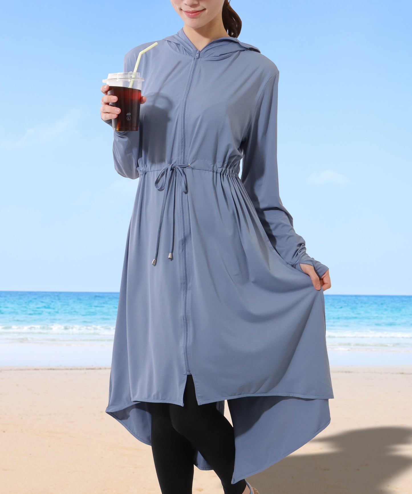 【2点セット】 レギンス付き ロング フーデット ラッシュガード