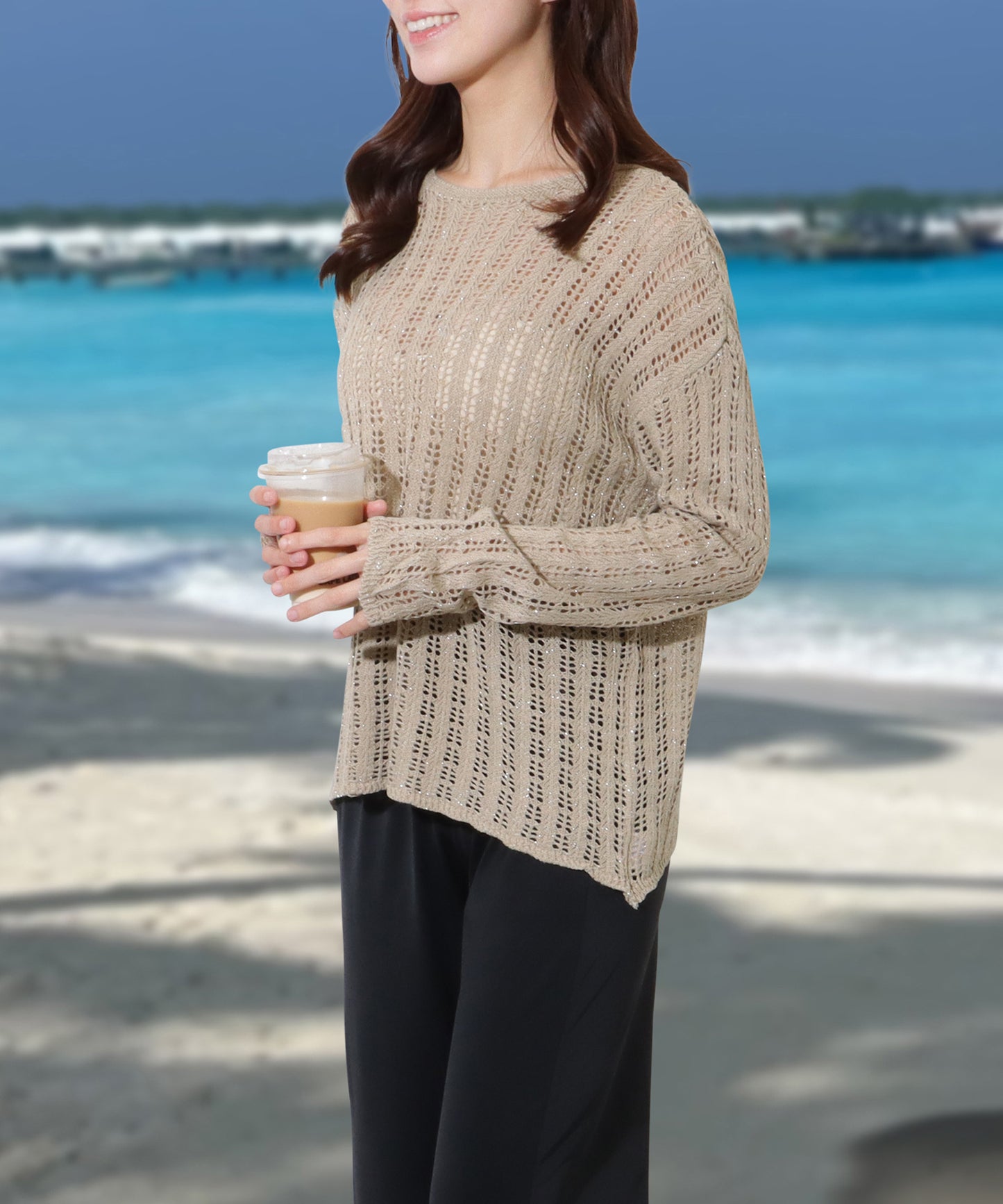 【2点セット】透かし ニット付き イージー ラッシュ パンツ