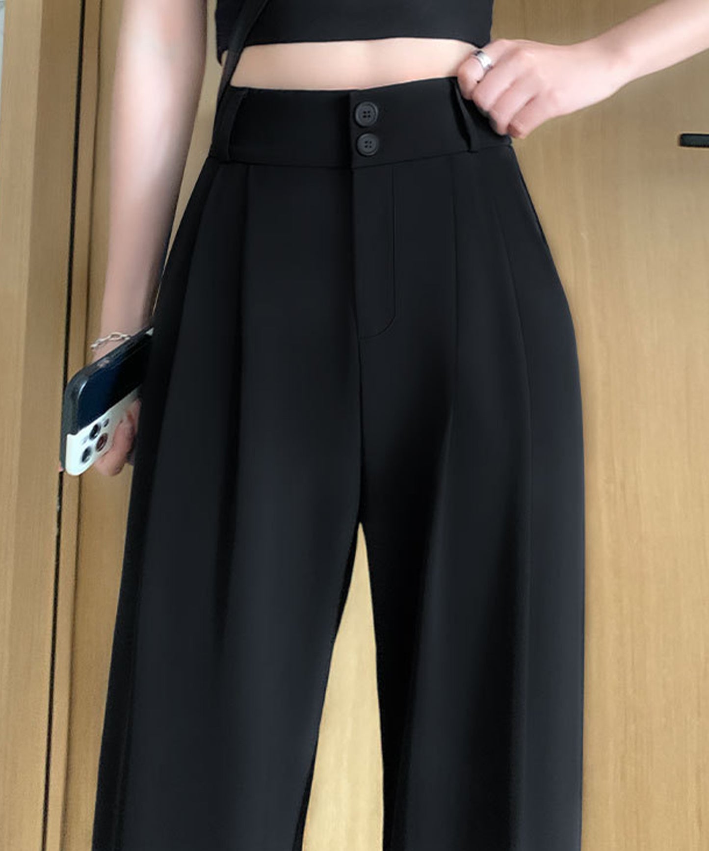 ダブルボタンハイウエストタックワイドスラックス