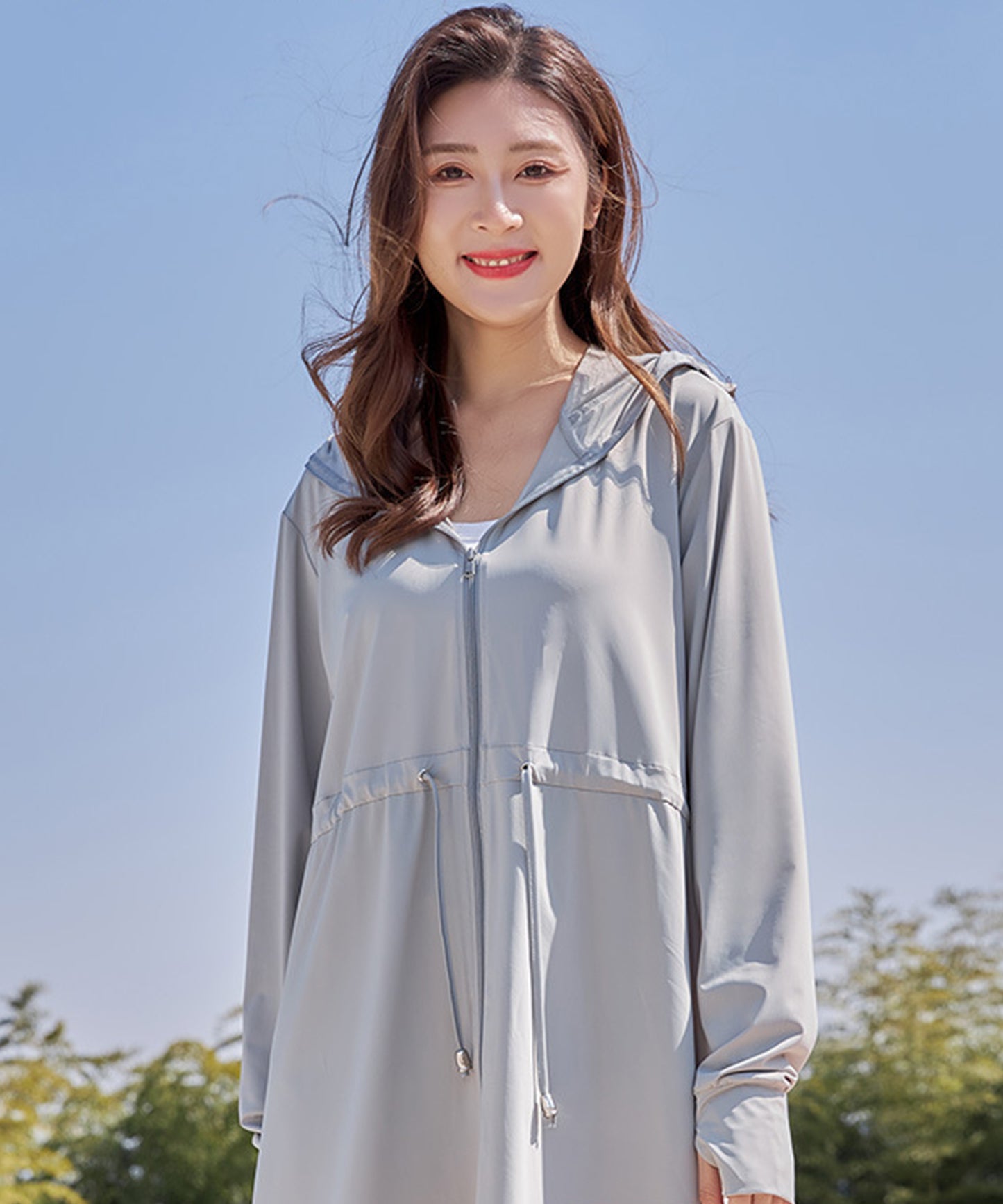 ウエスト ギャザー ロング丈 ジップアップ ラッシュガード