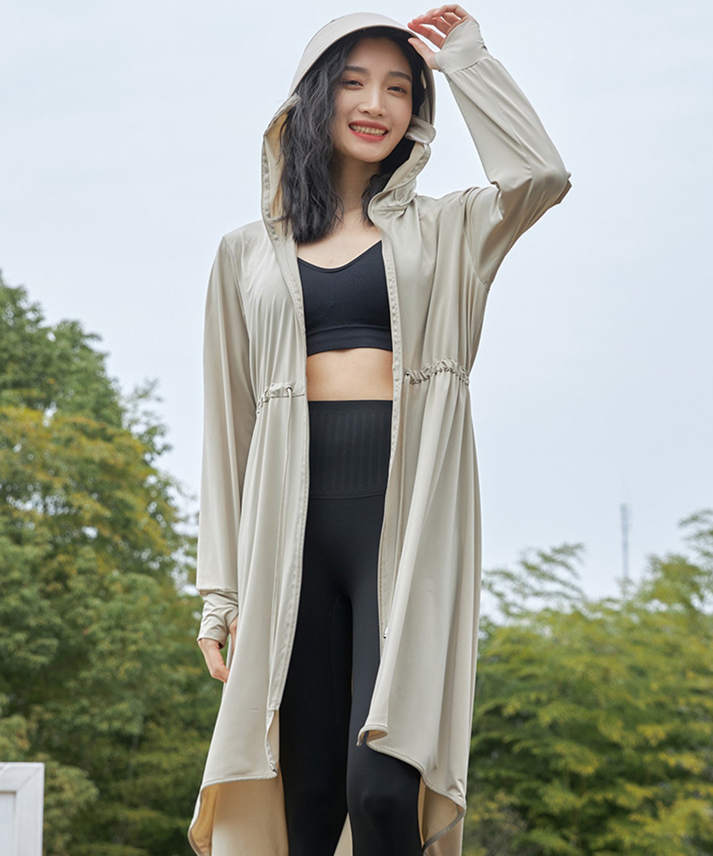 ウエスト ギャザー ロング丈 ジップアップ ラッシュガード