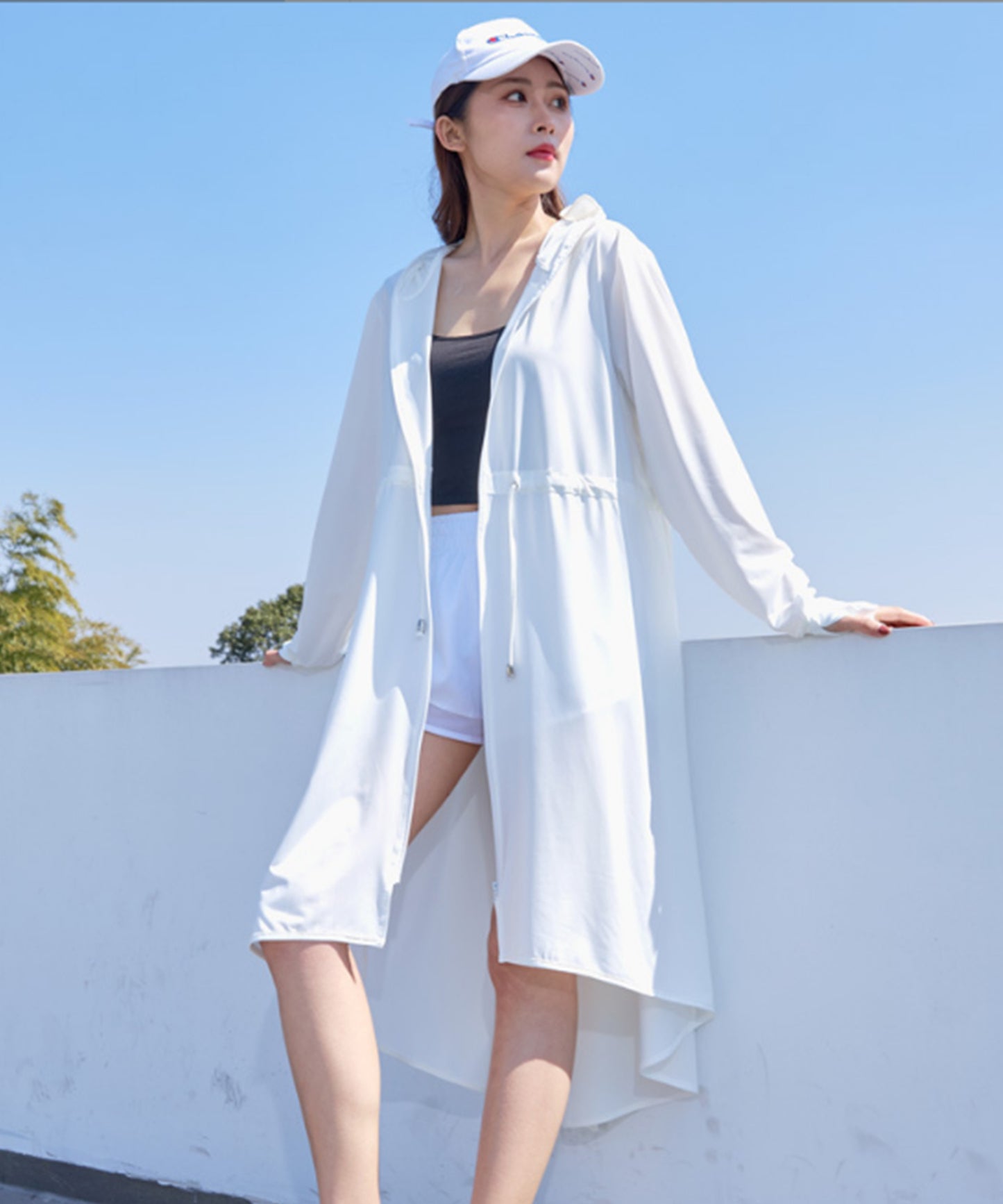 ウエスト ギャザー ロング丈 ジップアップ ラッシュガード