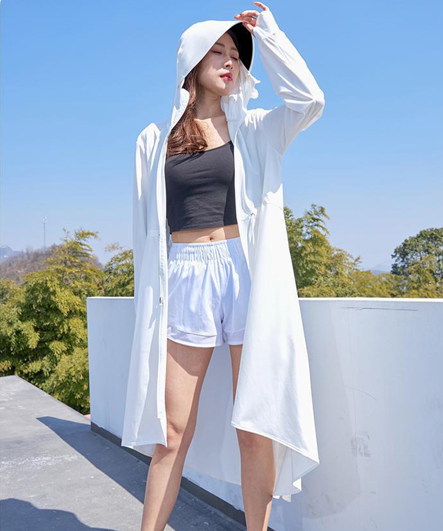 ウエスト ギャザー ロング丈 ジップアップ ラッシュガード
