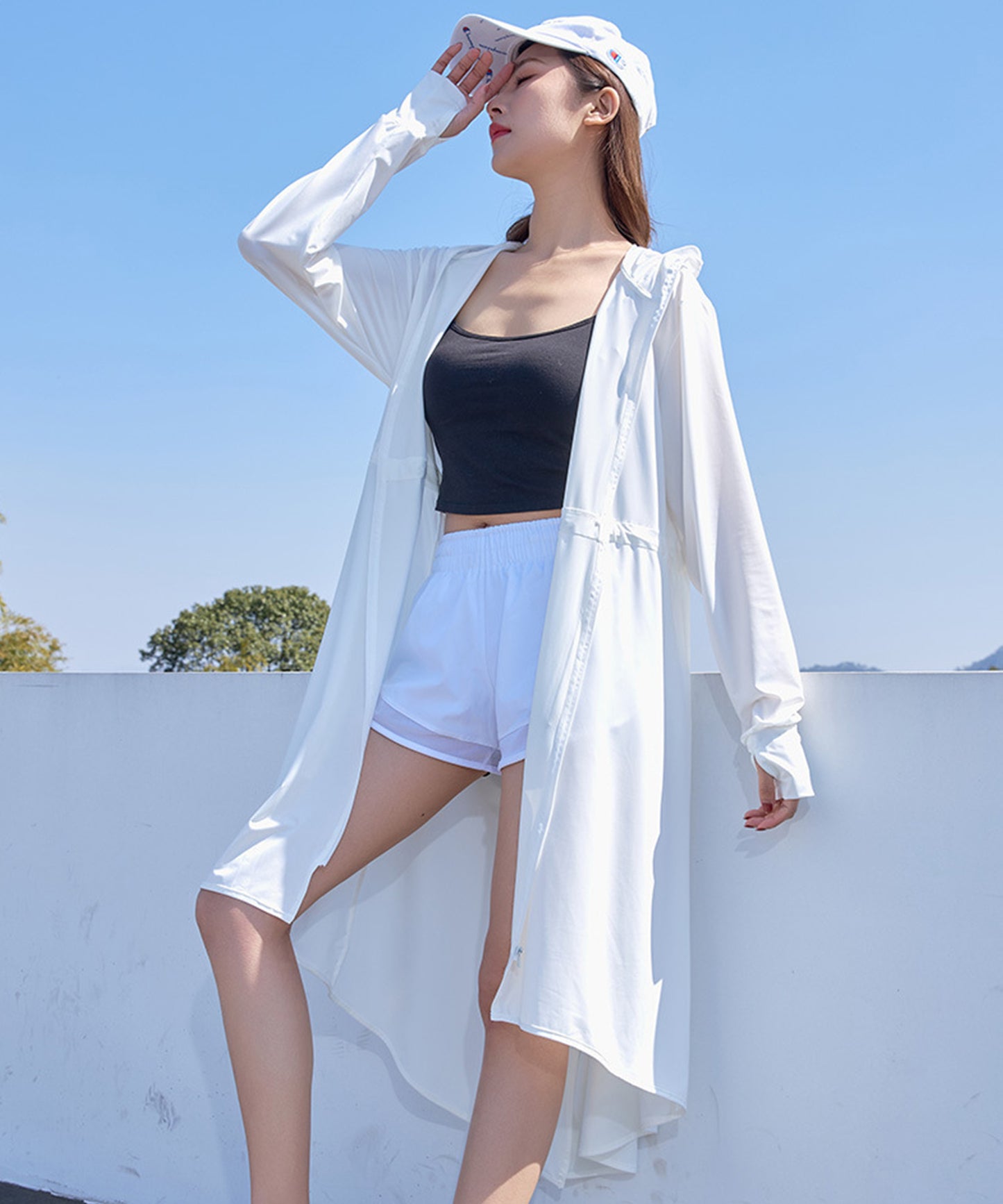 ウエスト ギャザー ロング丈 ジップアップ ラッシュガード
