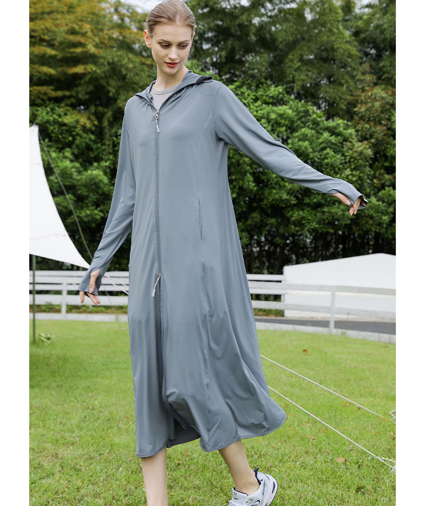 ロング丈 フロント ジップアップ バイザー付き ラッシュガード