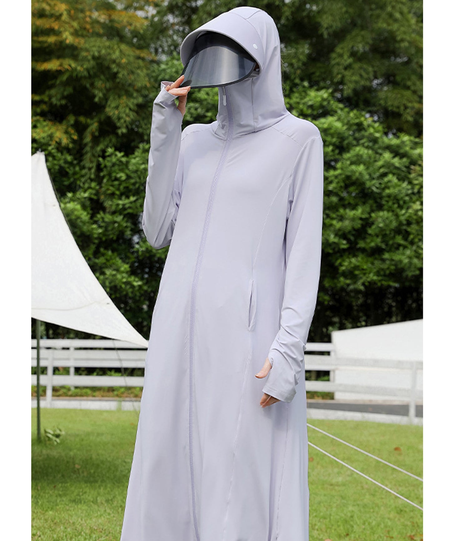 ロング丈 フロント ジップアップ バイザー付き ラッシュガード