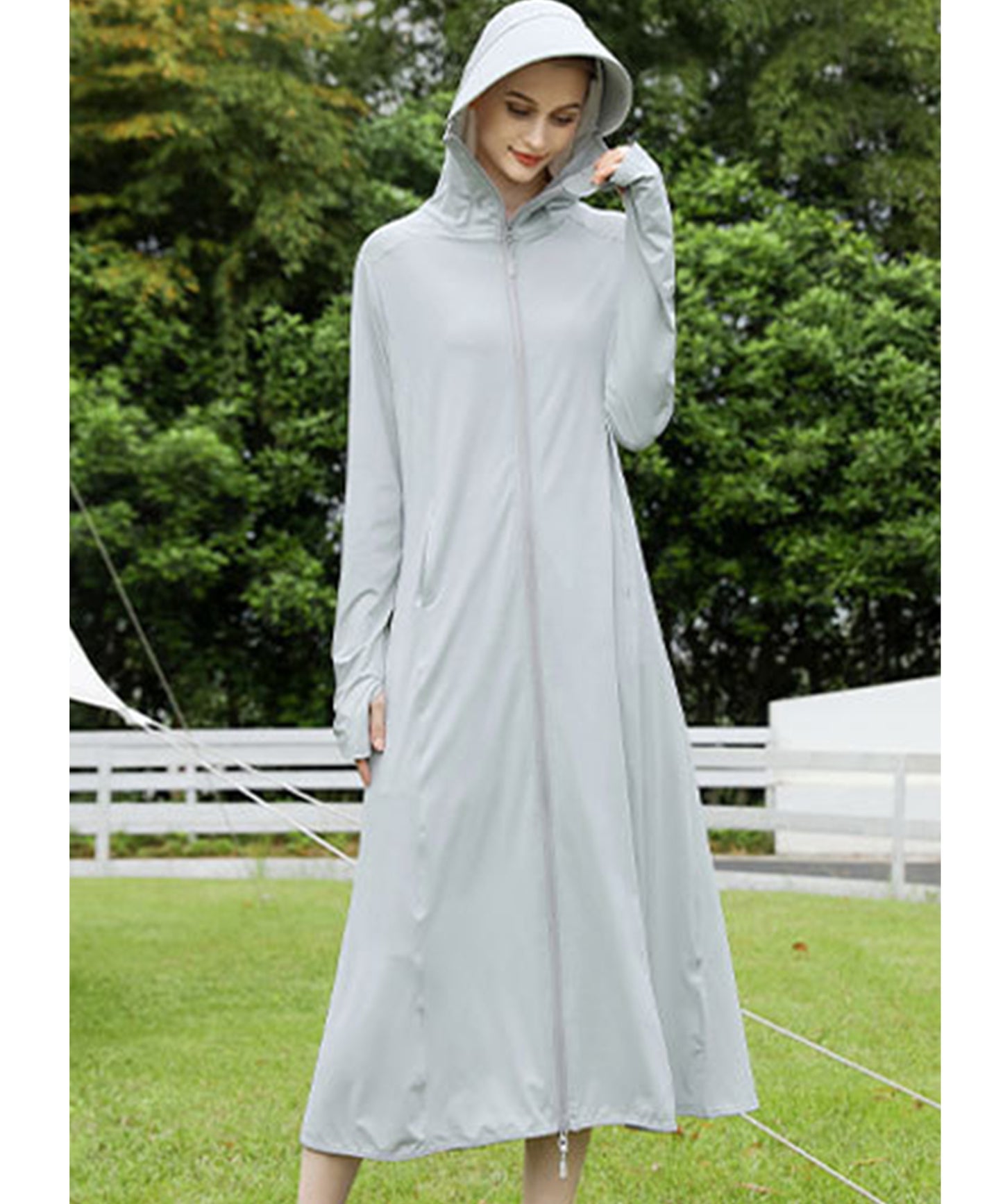 ロング丈 フロント ジップアップ バイザー付き ラッシュガード