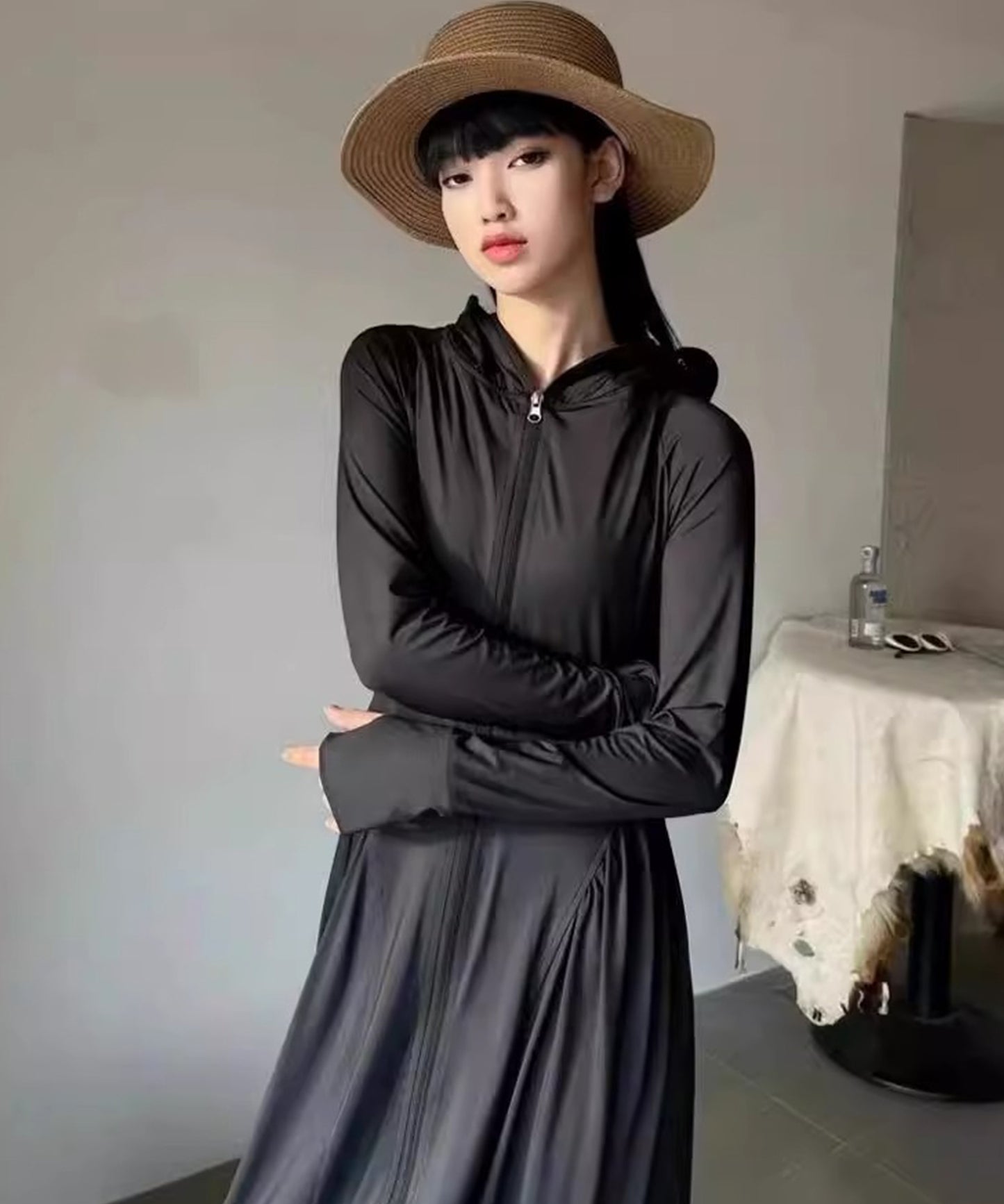 ウエスト シェイプ ワンピース風 マキシ丈 ラッシュガード