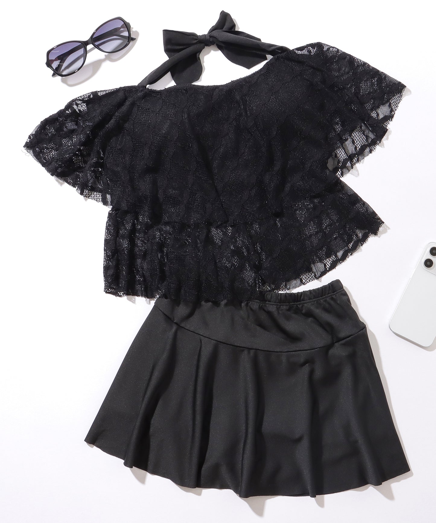 ホルターネック ティアード レース タンキニ スイムウエア