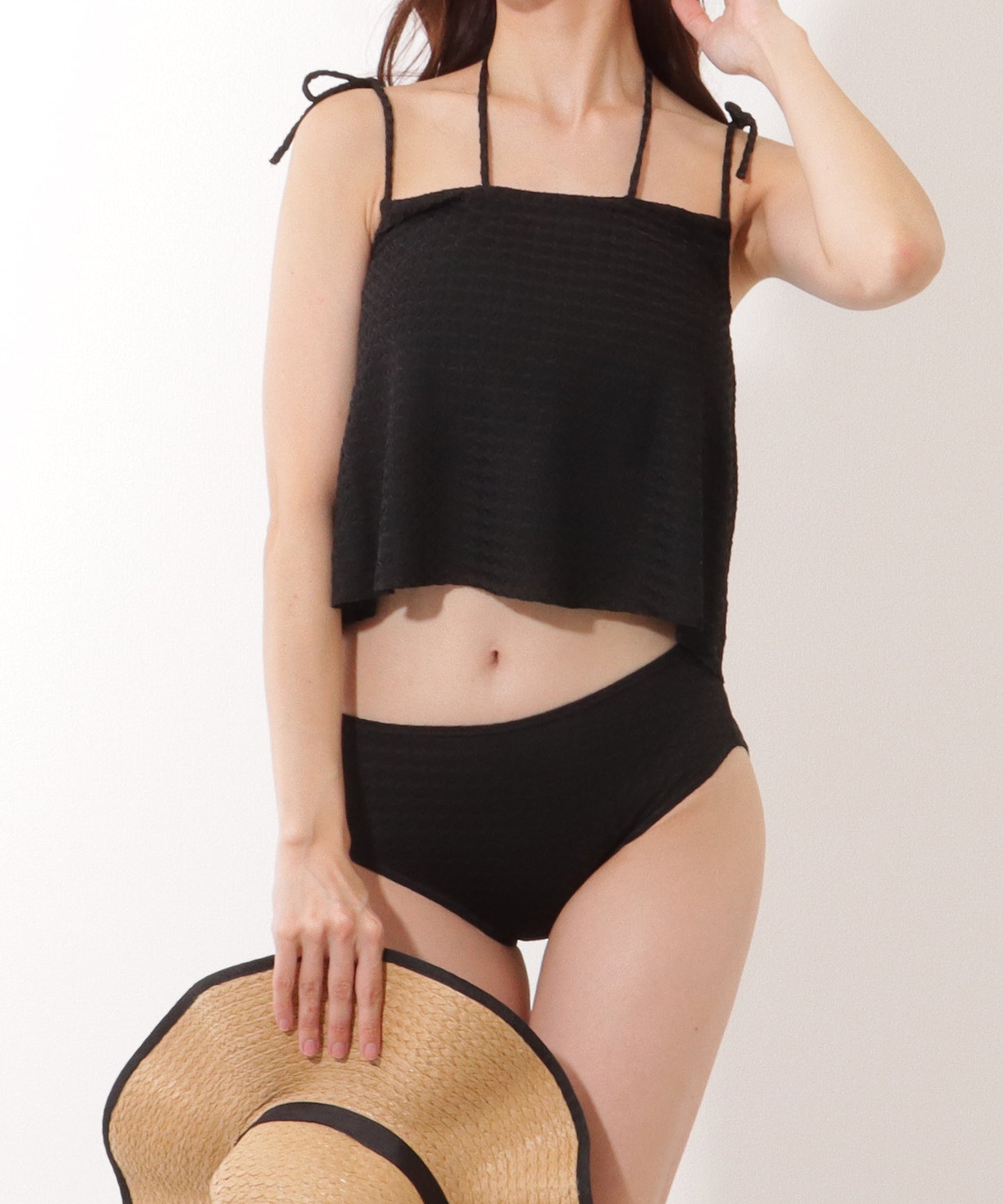 【4点セット】リボン シャーリング ホルター ビキニ スイムウエア