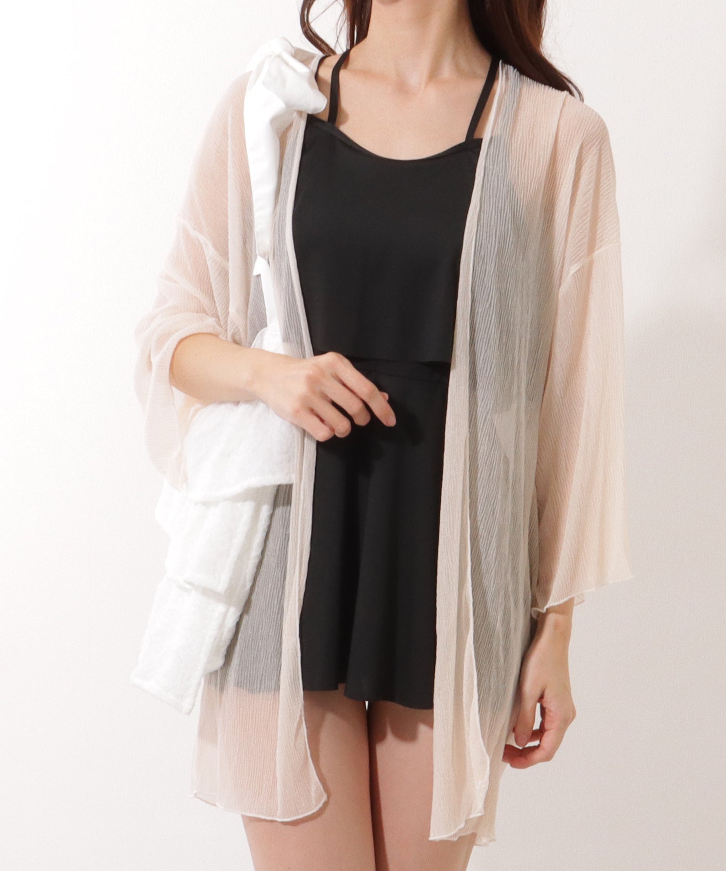 【4点セット】ソリッドカラー フレア レイヤード スイム ワンピース