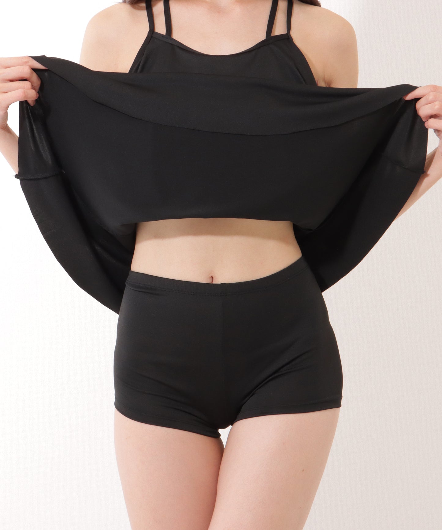 【4点セット】ソリッドカラー フレア レイヤード スイム ワンピース