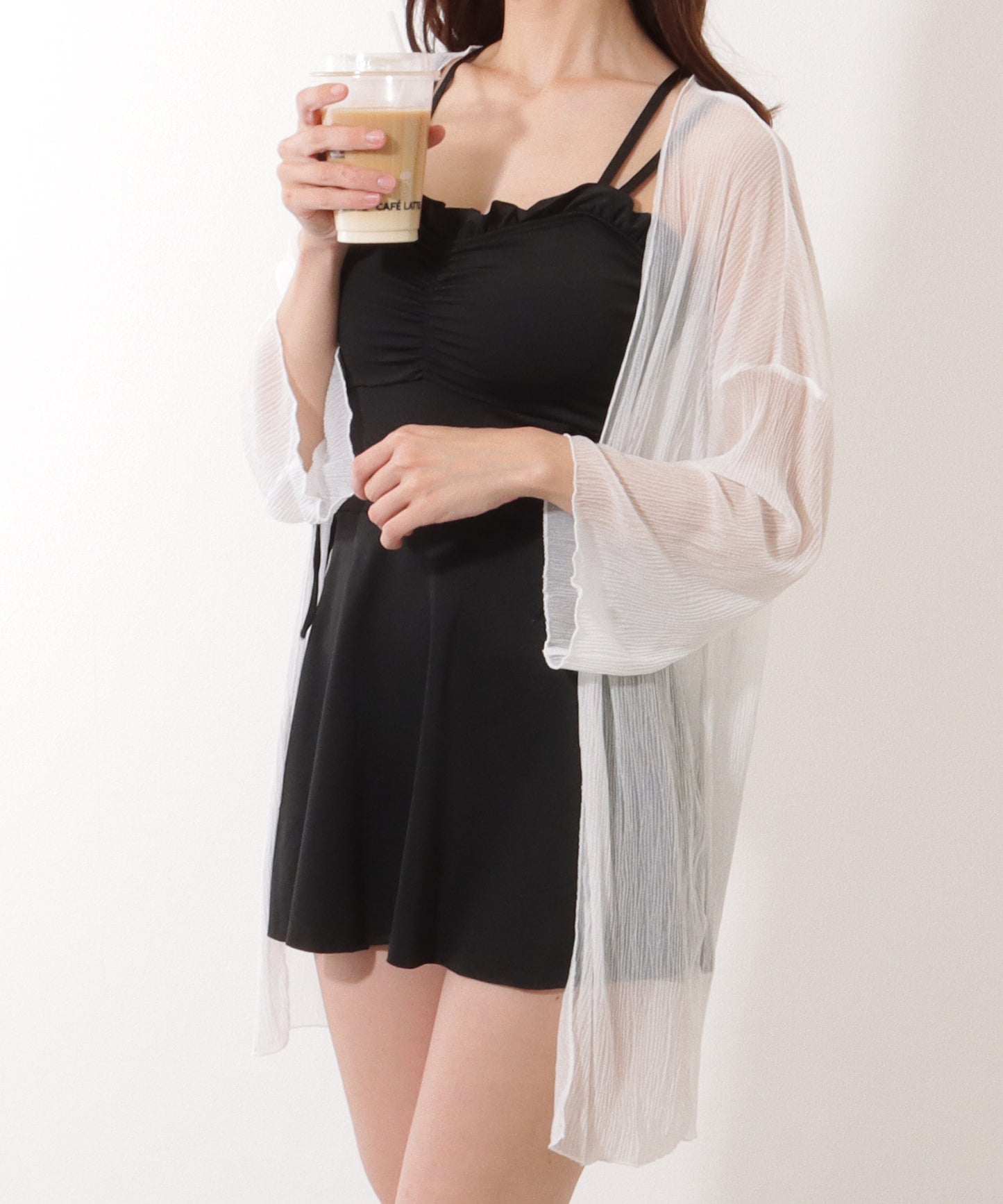 【4点セット】ソリッドカラー フレア レイヤード スイム ワンピース