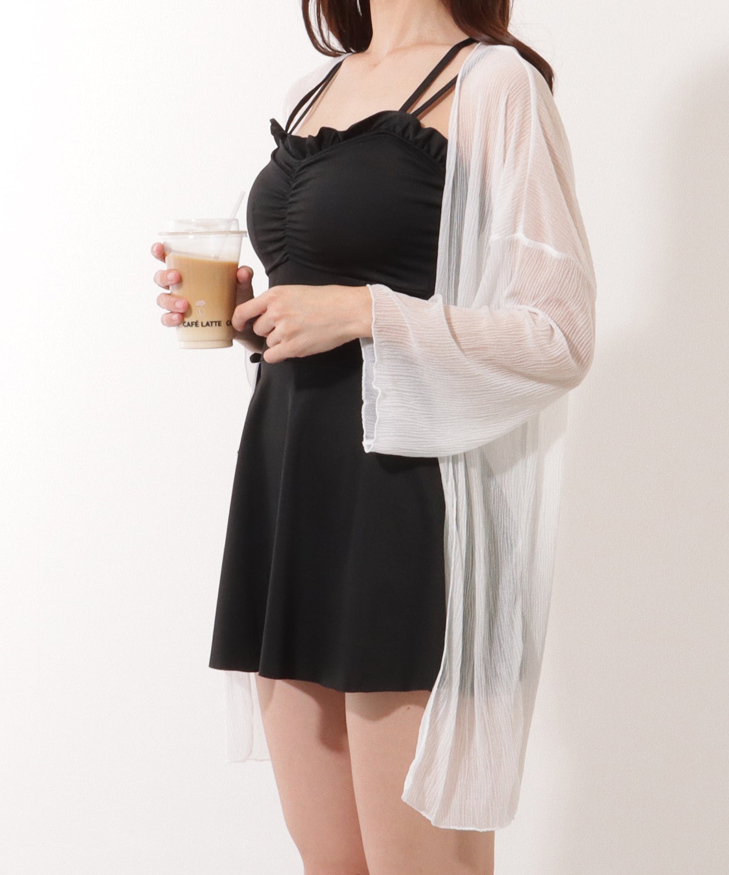 【4点セット】ソリッドカラー フレア レイヤード スイム ワンピース