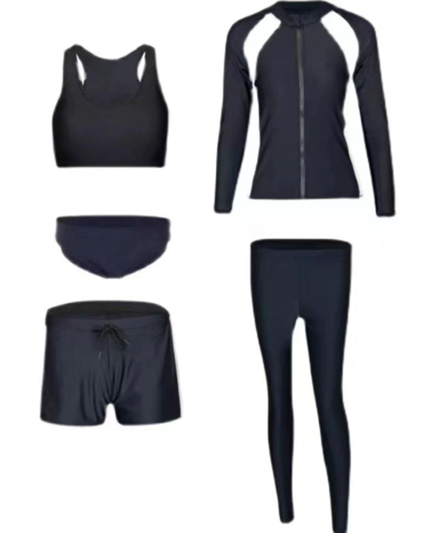 【5点セット】 配色ライン フロントジップ フィットネス ラッシュガード