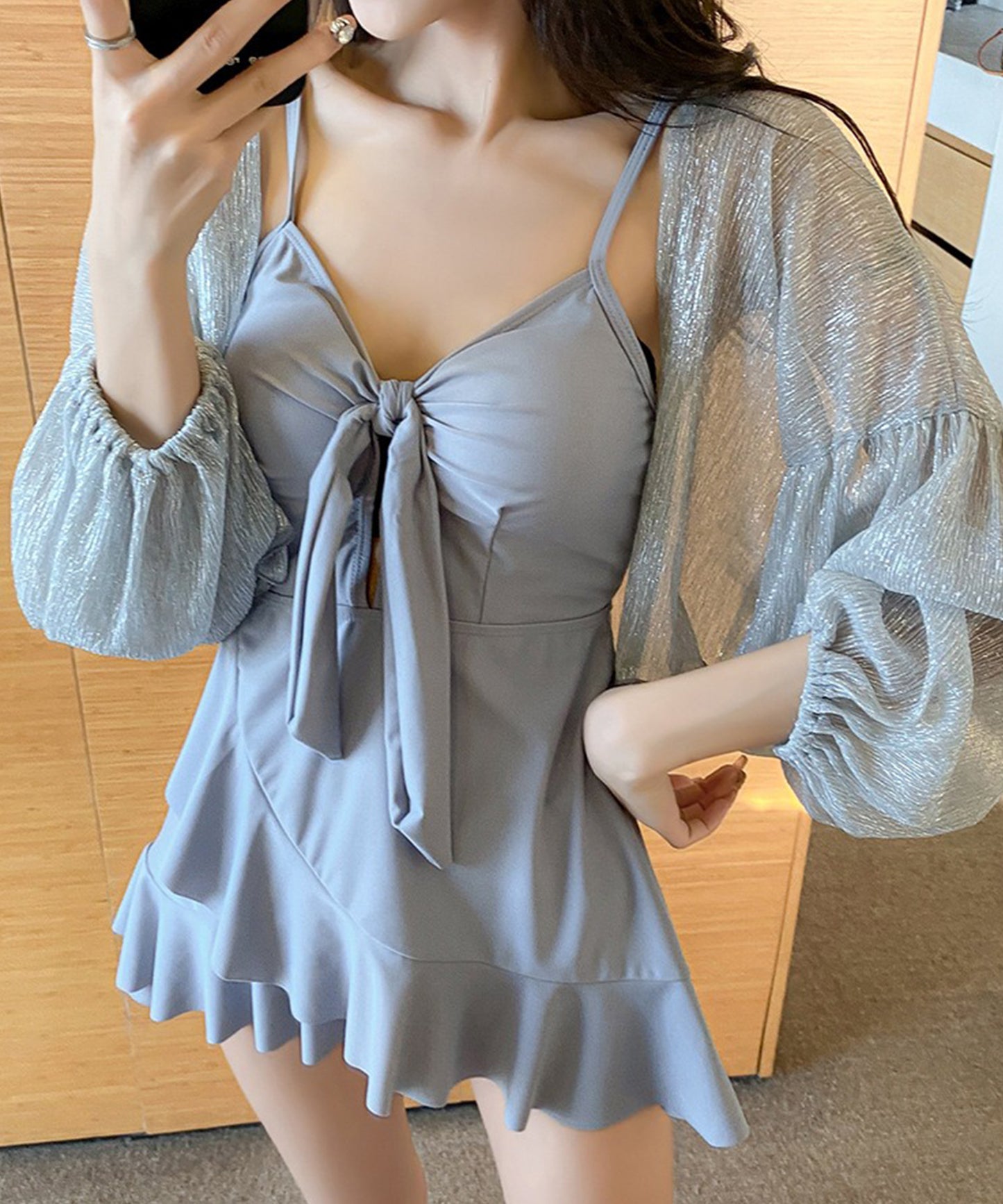 【2点セット】シアー ボレロ付き フリル ワンピース 水着