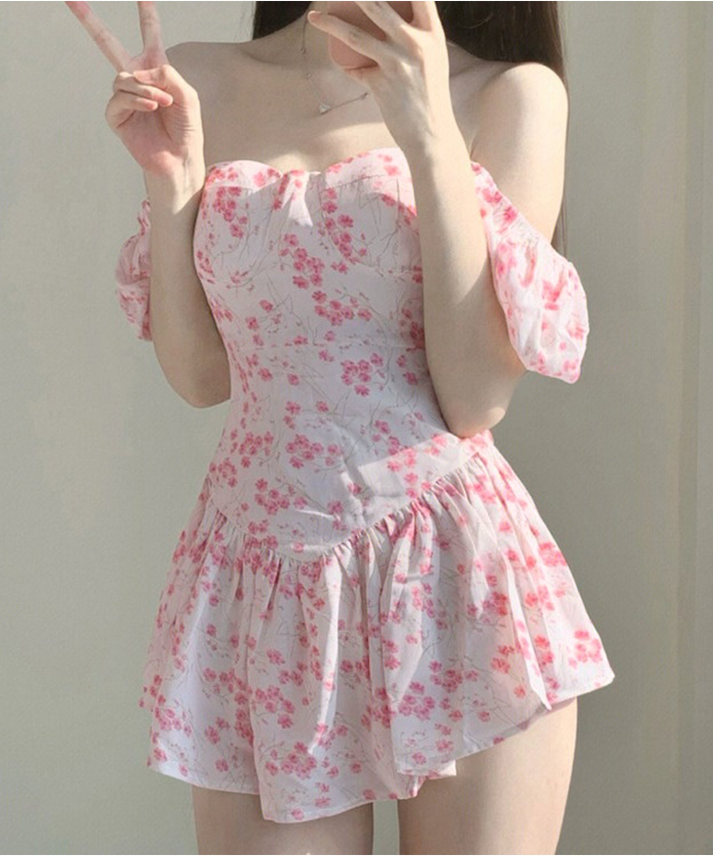 2way 小花柄 ギャザー フレア ワンピース 水着