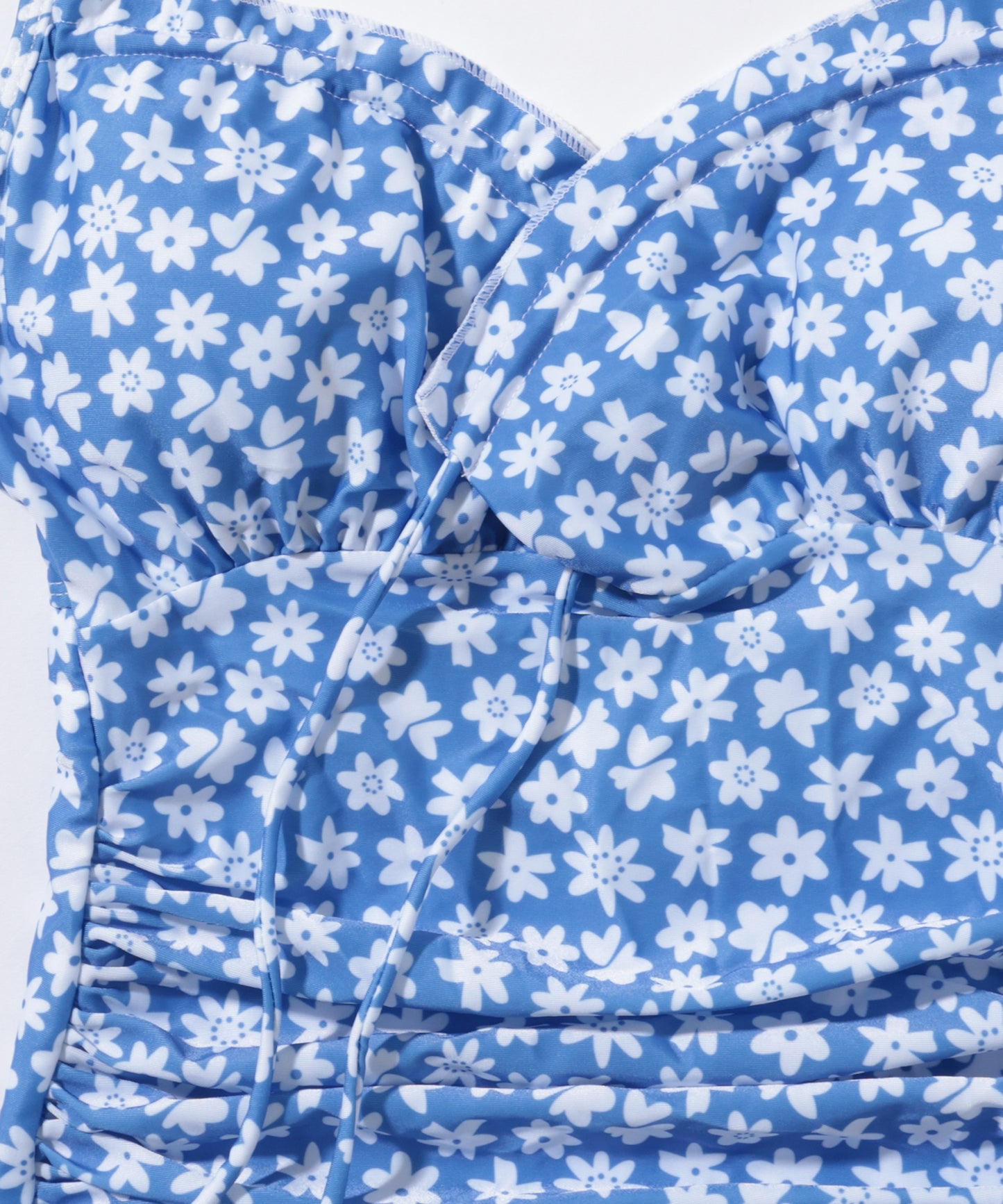 花柄 フロントリボン シャーリング ワンピース 水着