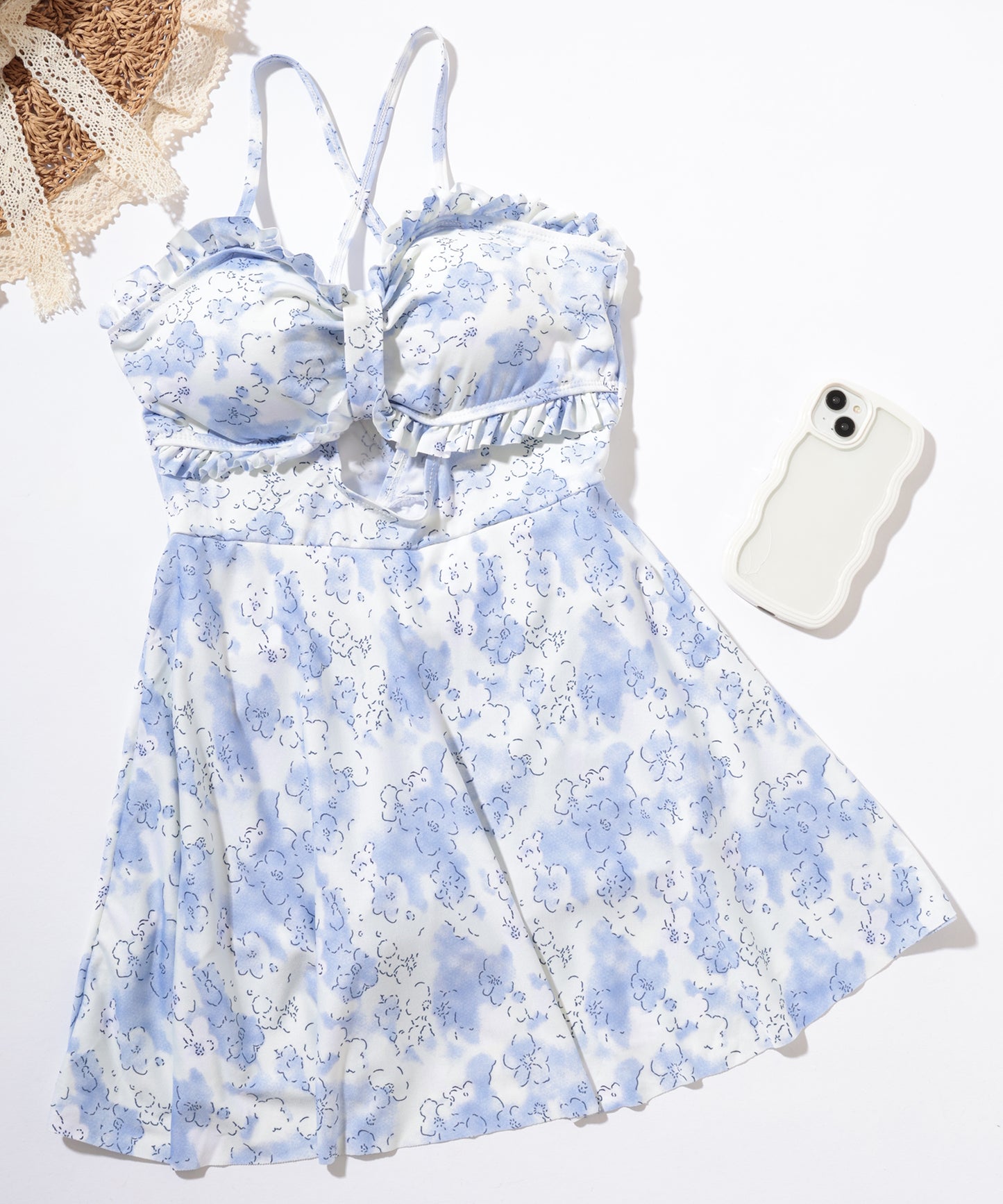 花柄 ビスチェ風 フリル ワンピース 水着
