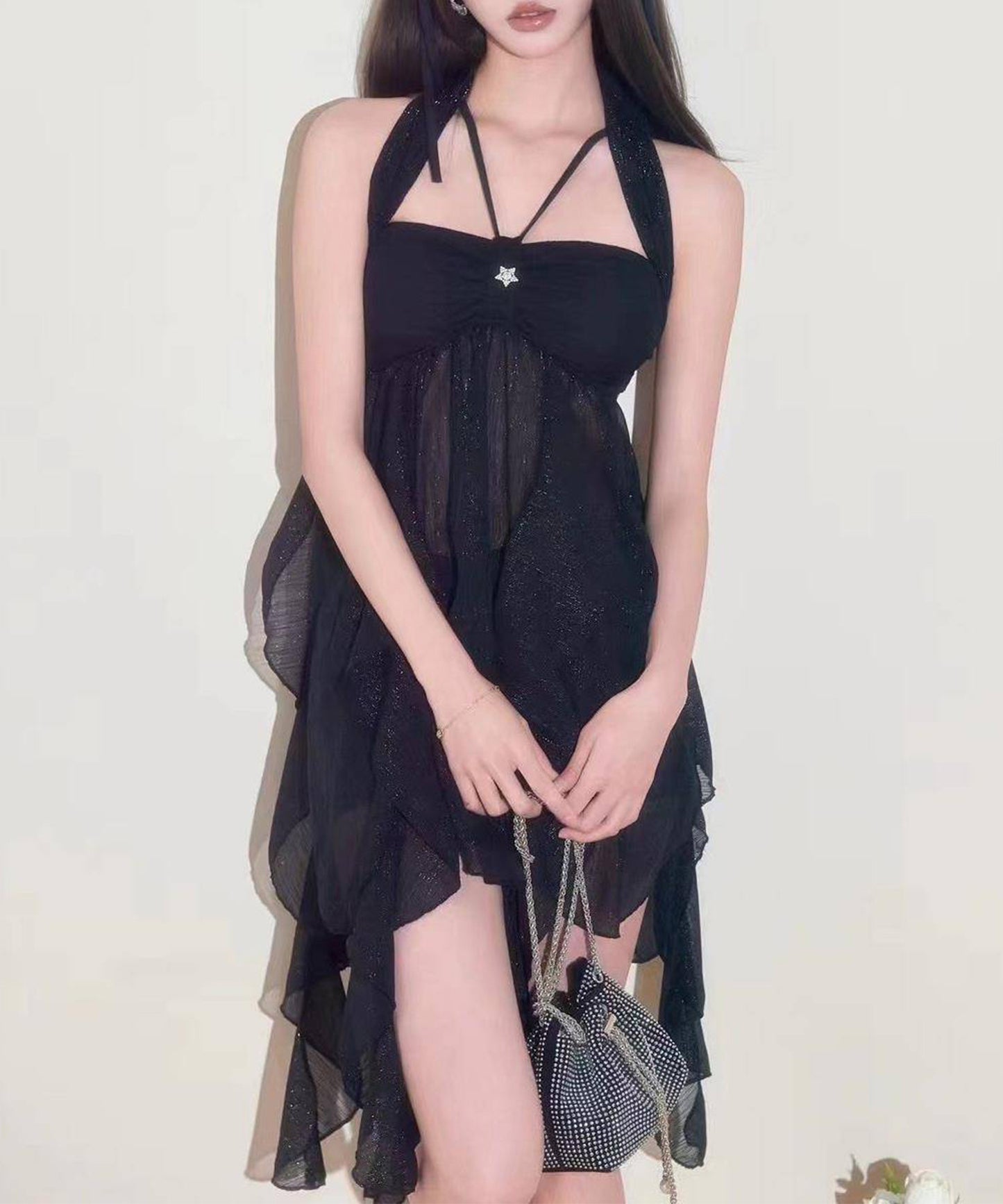 【2点セット】異素材 シアー ラッフルフリル ワンピース ショーツ付き セパレート水着