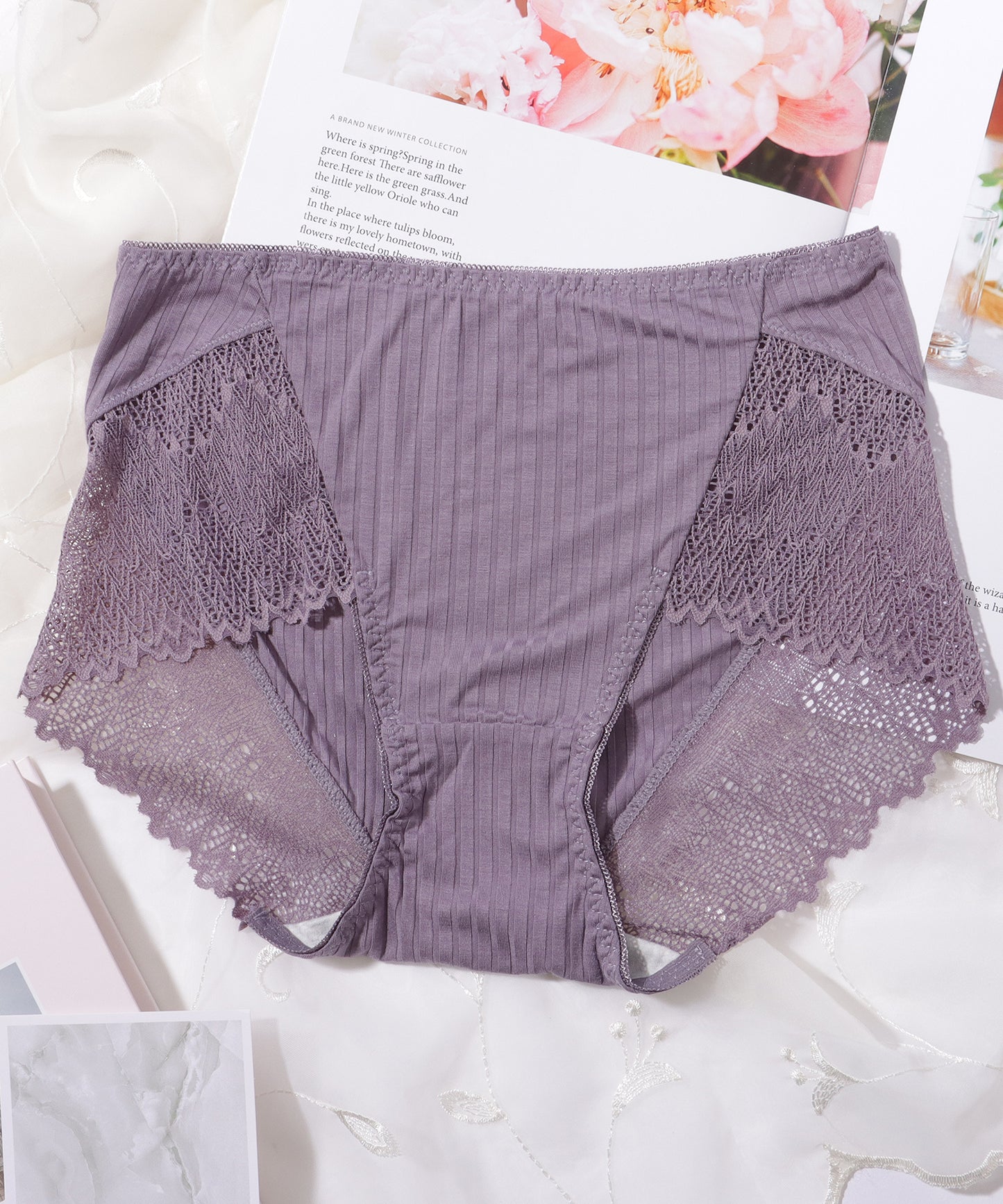 【5枚セット】 レースドッキング ボーイズレッグ リブ ショーツ