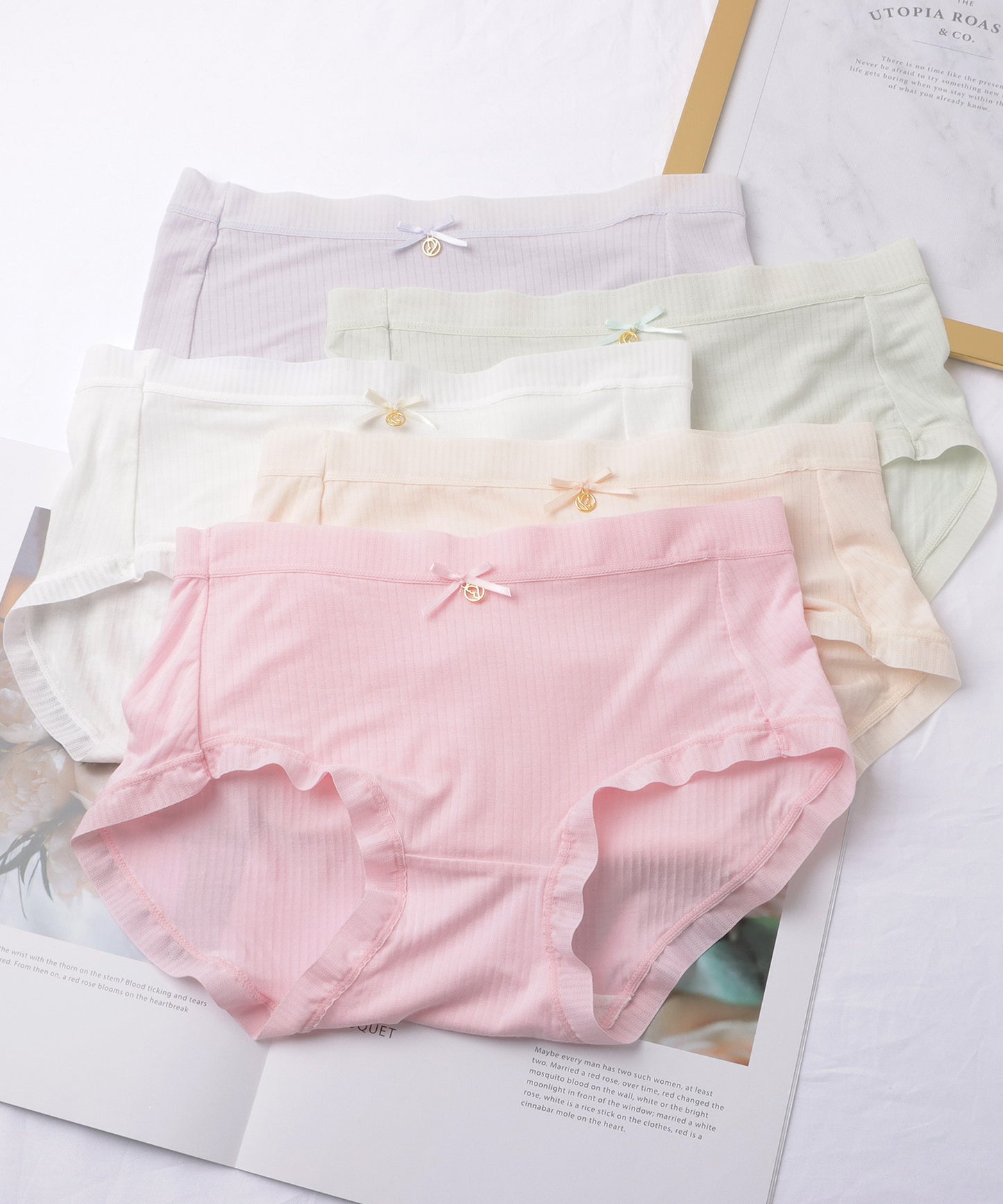 【5枚セット】リボンチャーム付きベーシックショーツ