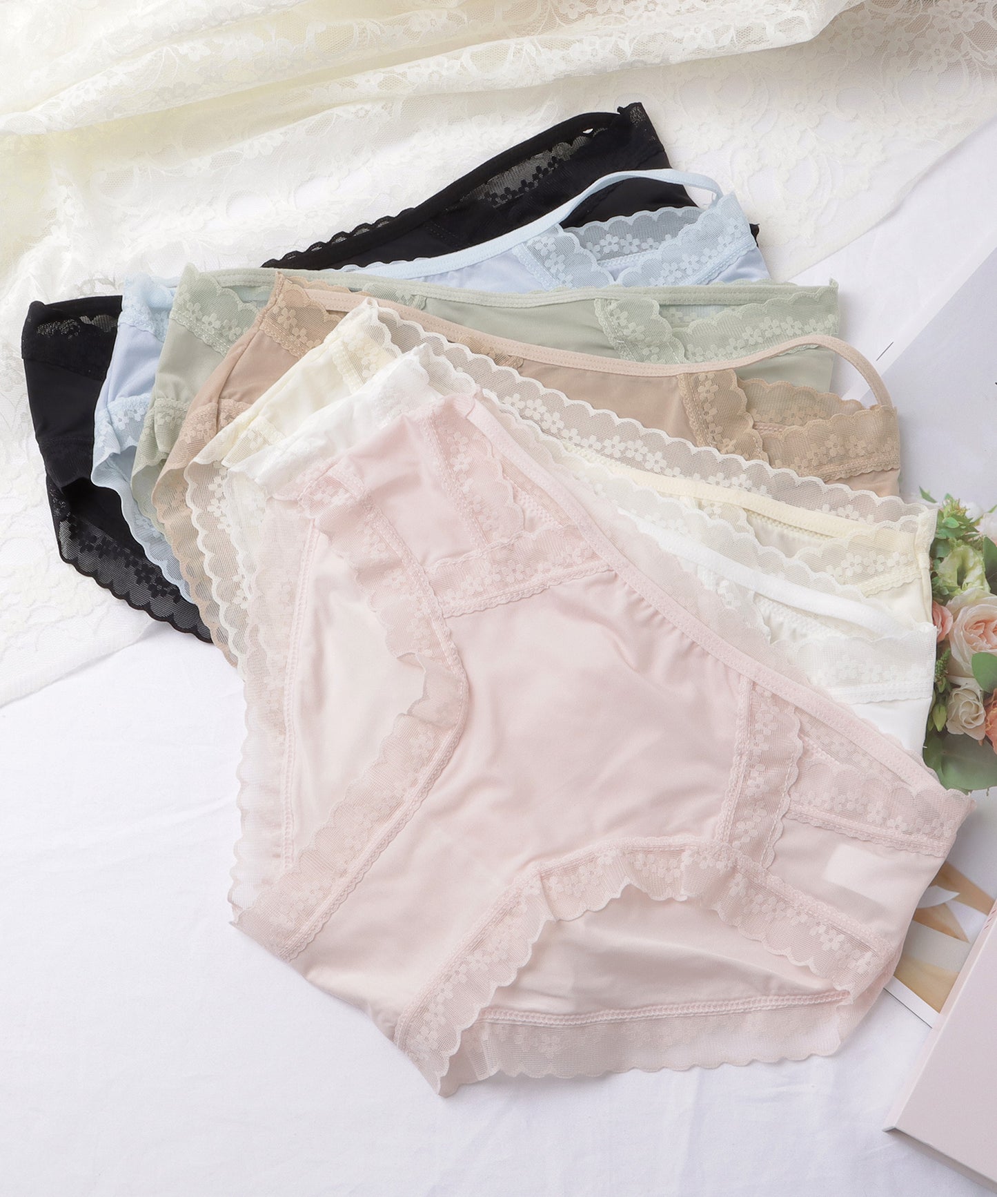 【7枚セット】シンプルレースストラップ付きショーツ